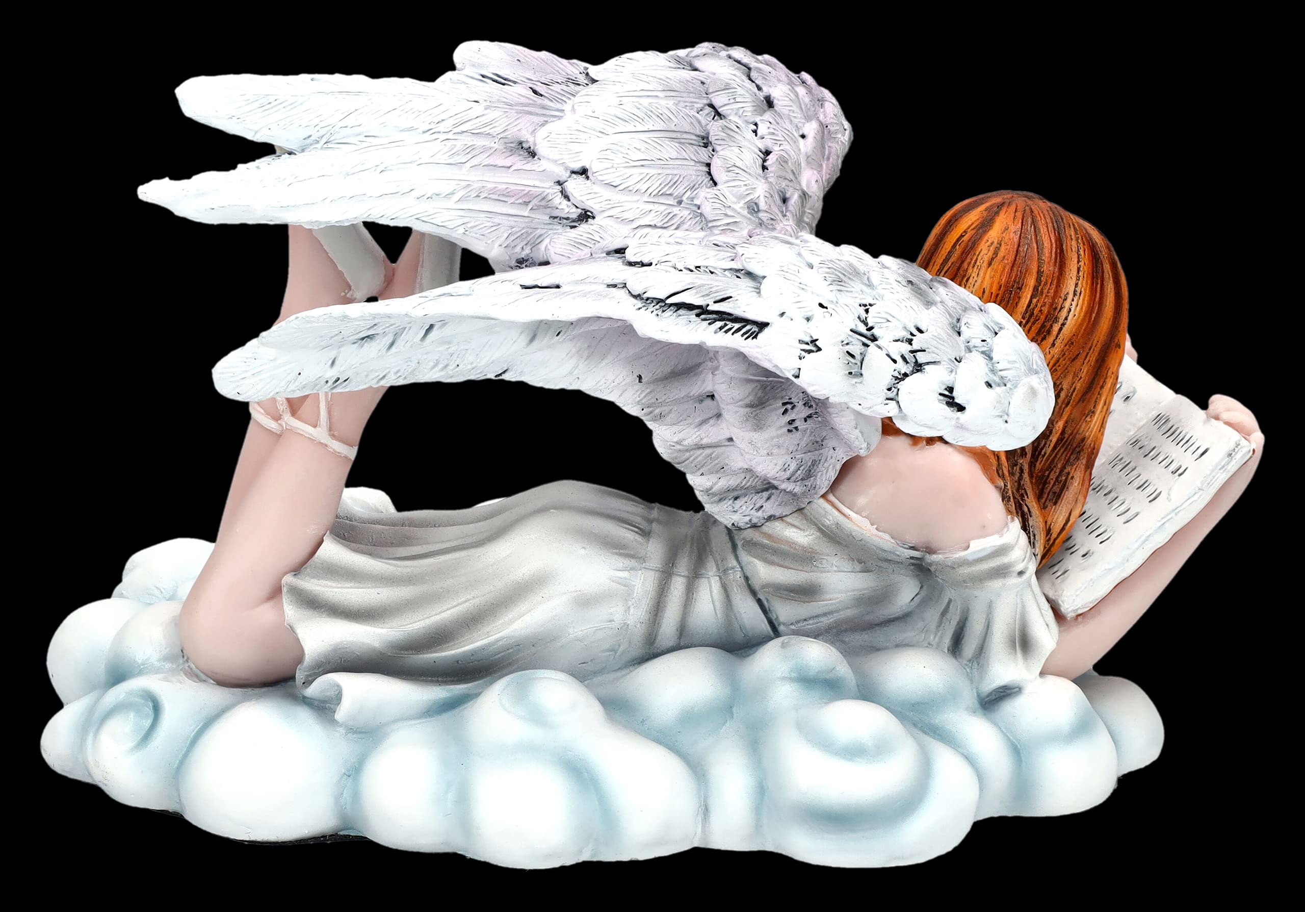 Figura de ángel de fantasía lee libro en la nube 13 cm | Estatua de hadas elfo - Sencillo celestial