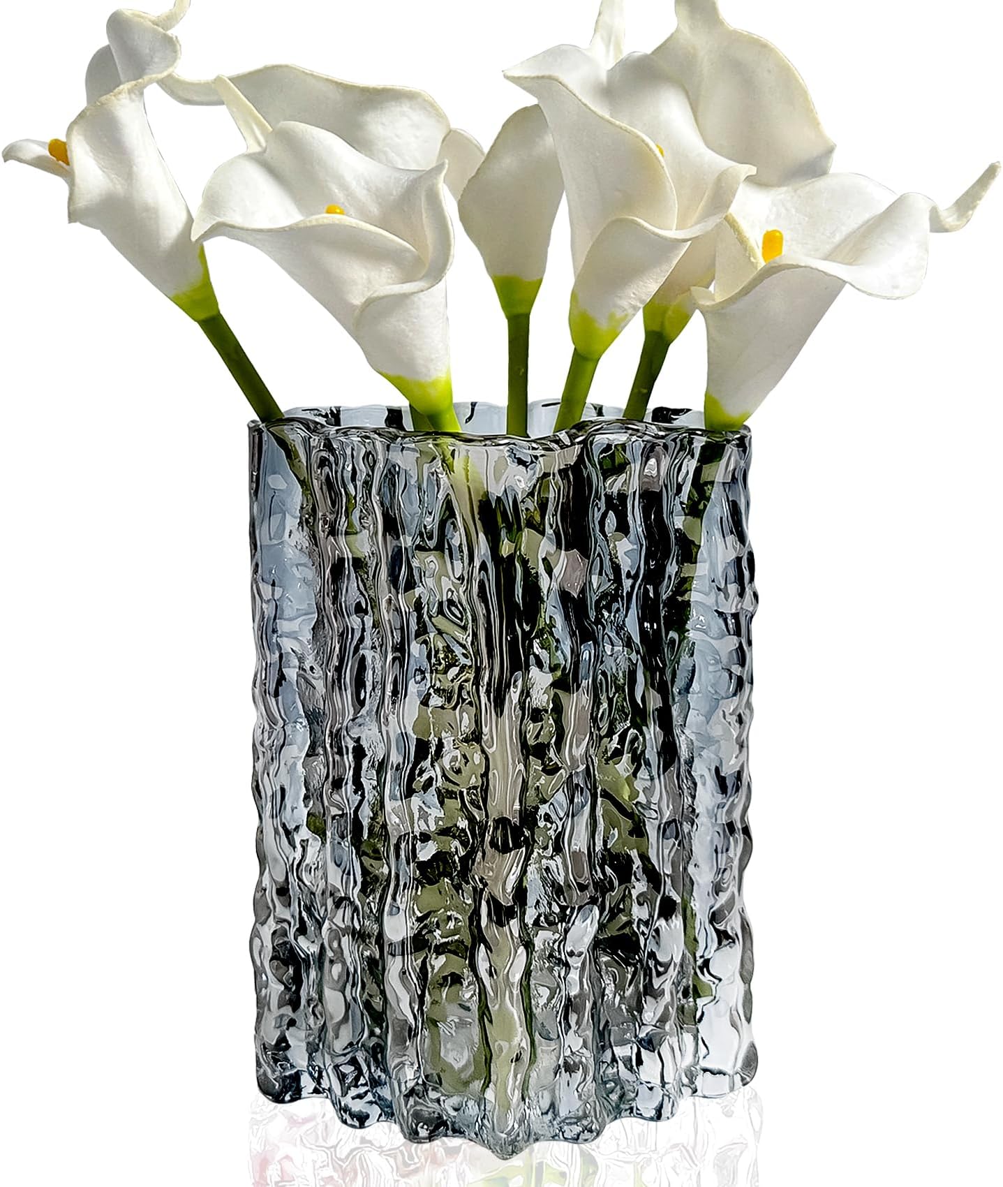 Glass Vase Crystal Vase Heavy Duty Large Flower Vase for Dining Table Kitchen Office Home Shelf Wedding Living Room Centerpieces(Grey)