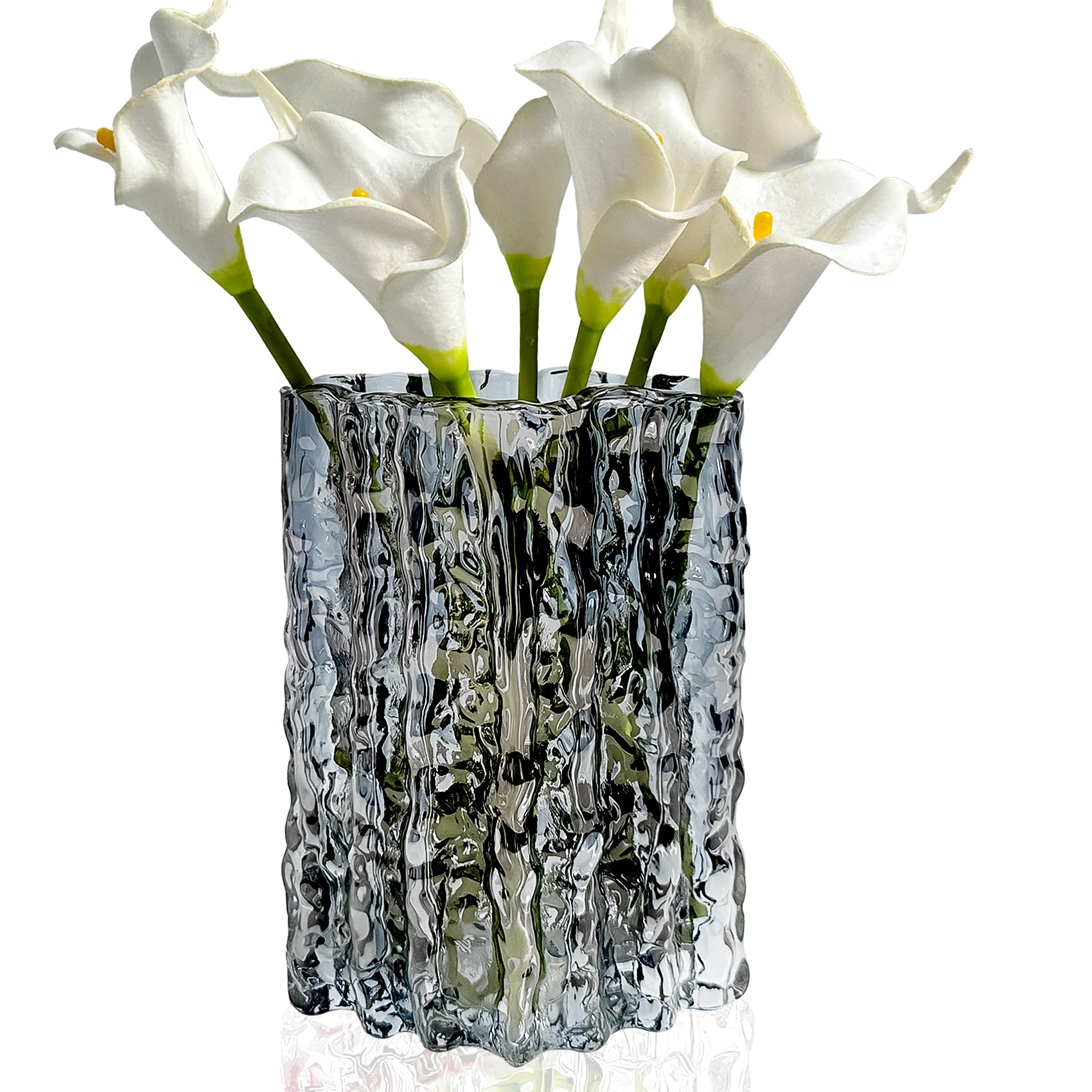Aoderun Glass Vase Crystal Vase Heavy Duty Large Flower Vase for Dining Table Kitchen Office Home Shelf Wedding Living Room Centerpieces(Grey)