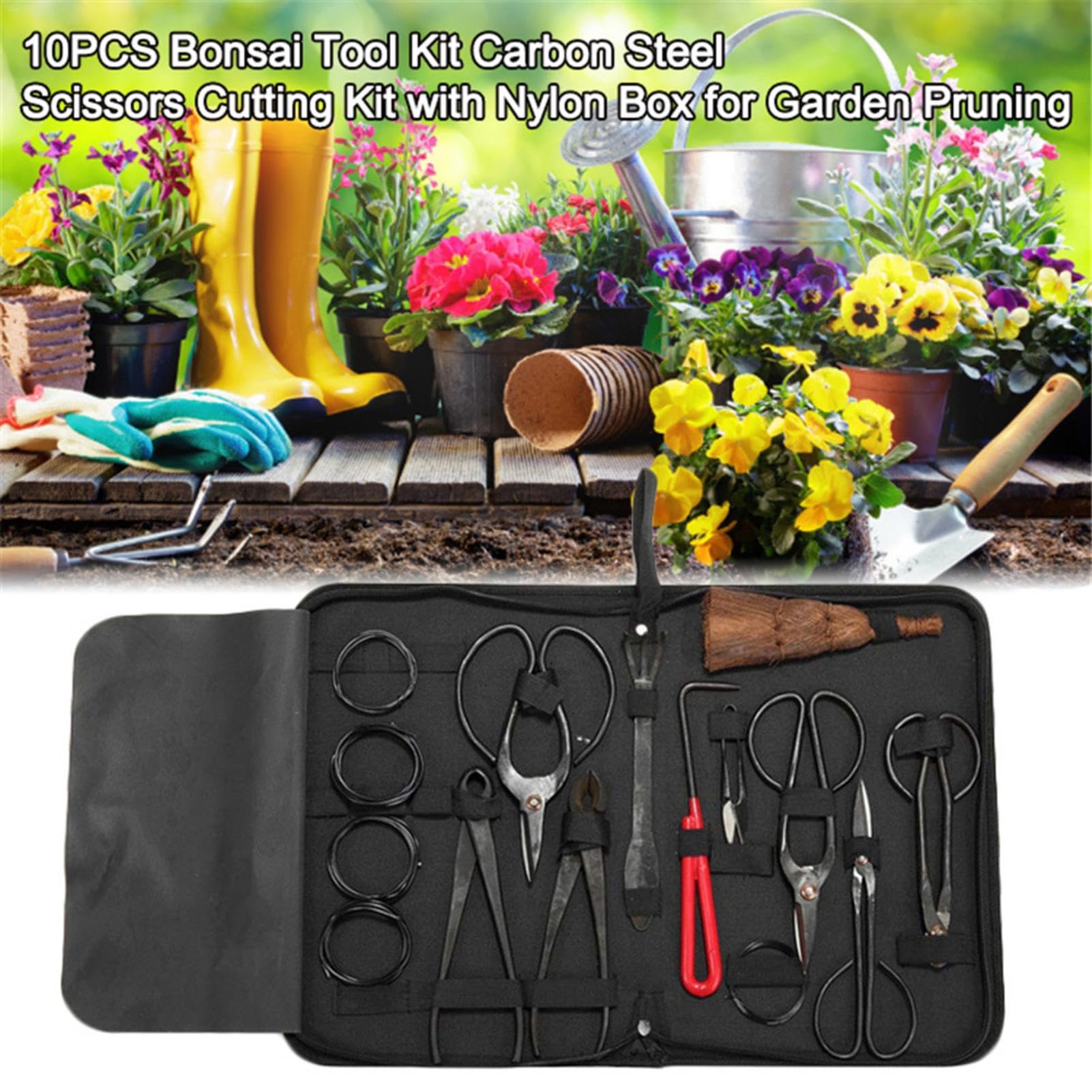 Kit per bonsai – Set di attrezzi manuali da giardino, kit per potatura piante da giardino | 10 strumenti per la cura del giardino, set di forbici portatili | piante da giardino | 10 strumenti per la cura del giardino, set di portatili