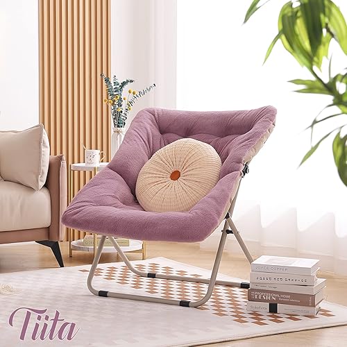 Miniatura 5 de Tiita Cómoda silla plegada, silla plegable de gran tamaño de piel sintética suave, silla perezosa para niños, adolescentes y adultos, silla lunar