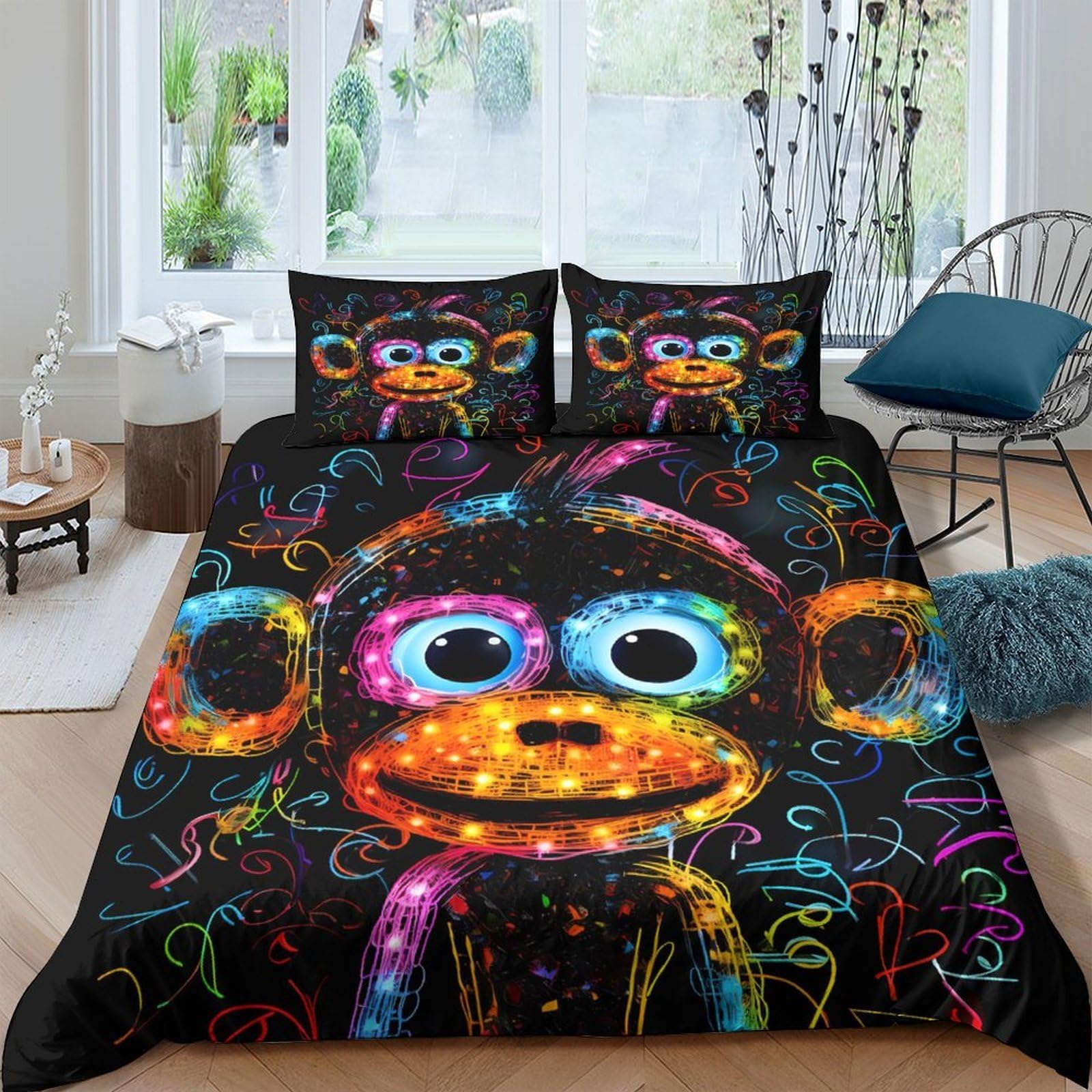 Ctjqhvkz Style-5 3D Printed Neon Monkey Fitted Sheet Microfiber Soft Bed Sheet Colorful Graffiti Mattress Cover For Bedroom Dorm Decor Single（135X200cm）
