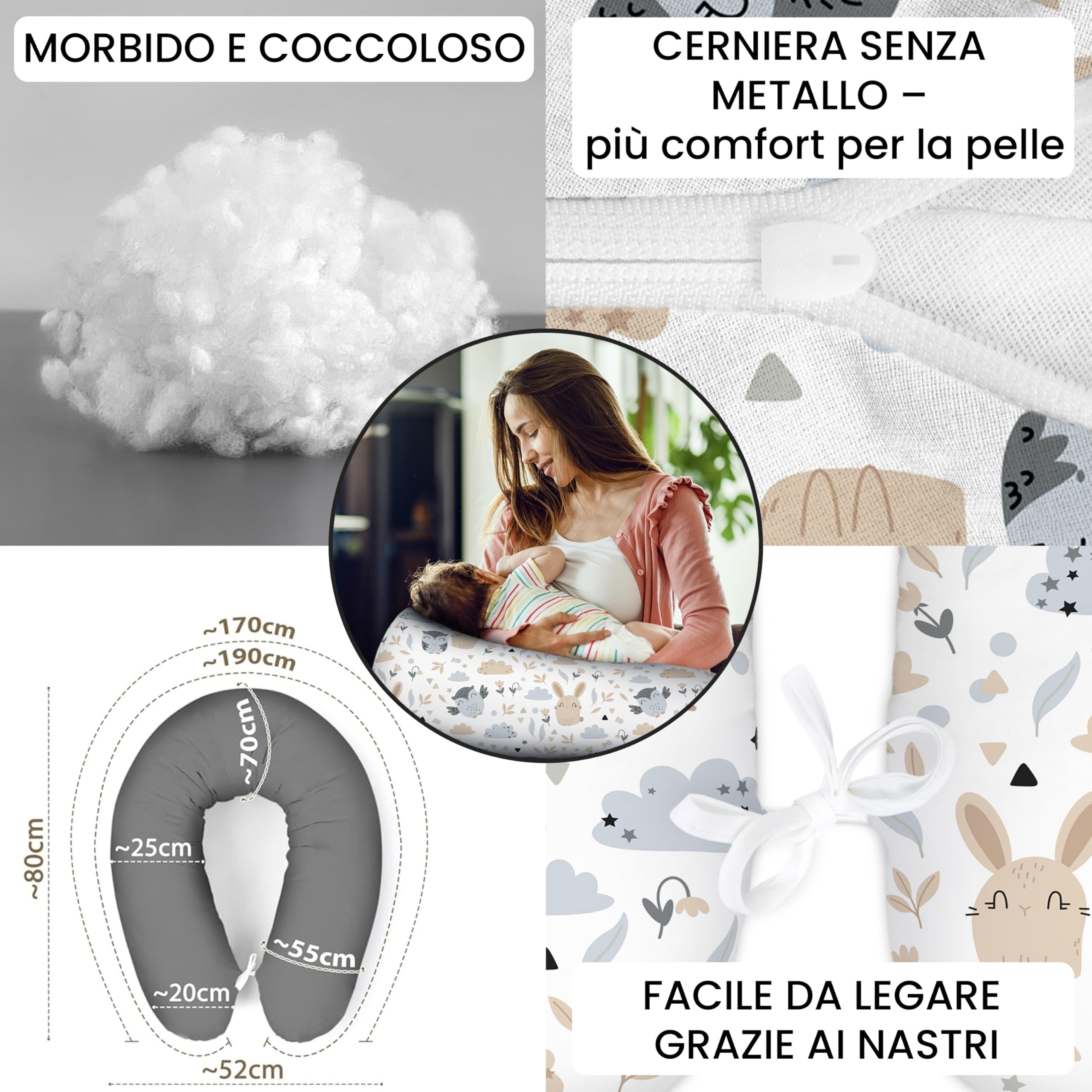 Cuscino per allattamento con imbottitura, per neonati e donne incinte, per dormire su un fianco, in cotone, con federa da 170 cm, motivo: radura
