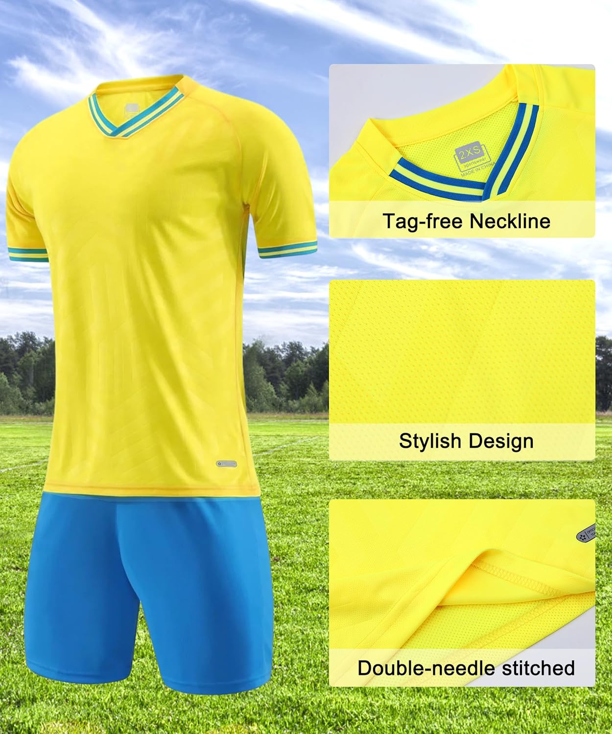 Hiheart Boys 2 Pack Soccer Jersey Set Team Sports T-shirt and Shorts with Mesh Ball Bag