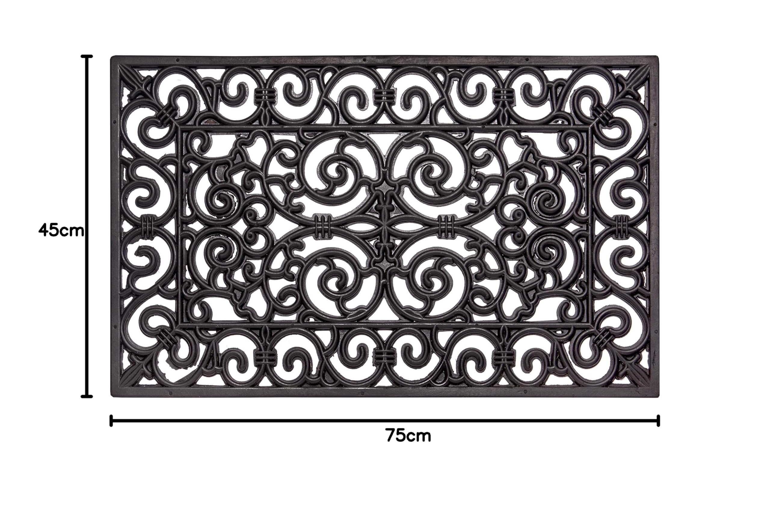 Hanse Home Gumowa wycieraczka do użytku wewnątrz i na zewnątrz, 45 x 75 cm – mata gumowa do użytku na zewnątrz, mata zatrzymująca brud, ornamenty, wygląd żeliwa, odporna na warunki atmosferyczne,