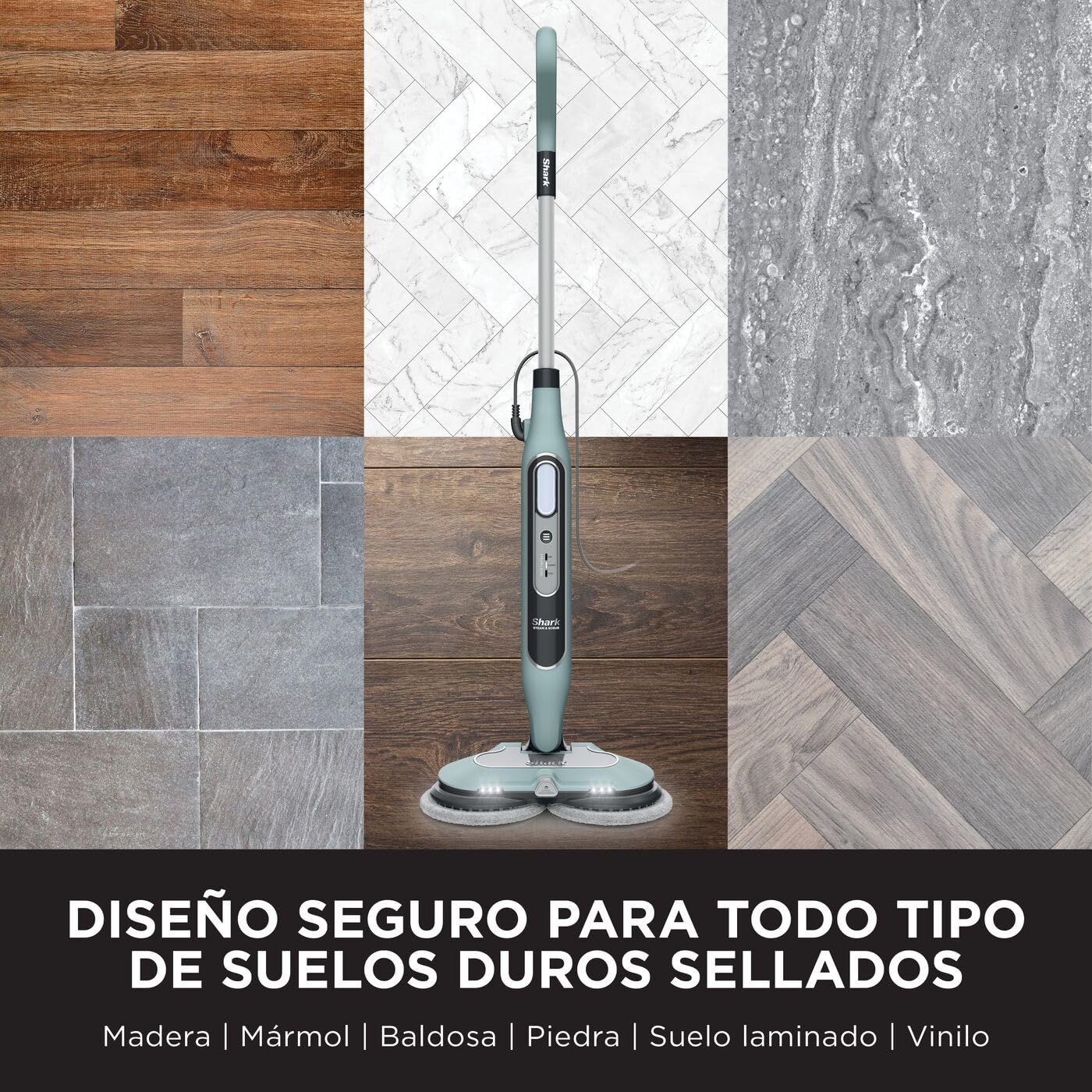 Shark Mopa de Vapor Automática con Tecnología Steam Blaster - 3 Niveles de Vapor para Eliminar Manchas y Suciedad Incrustada - Incluye 6 Bayetas Dirt Grip - Verde Salvia, S8201EUCP