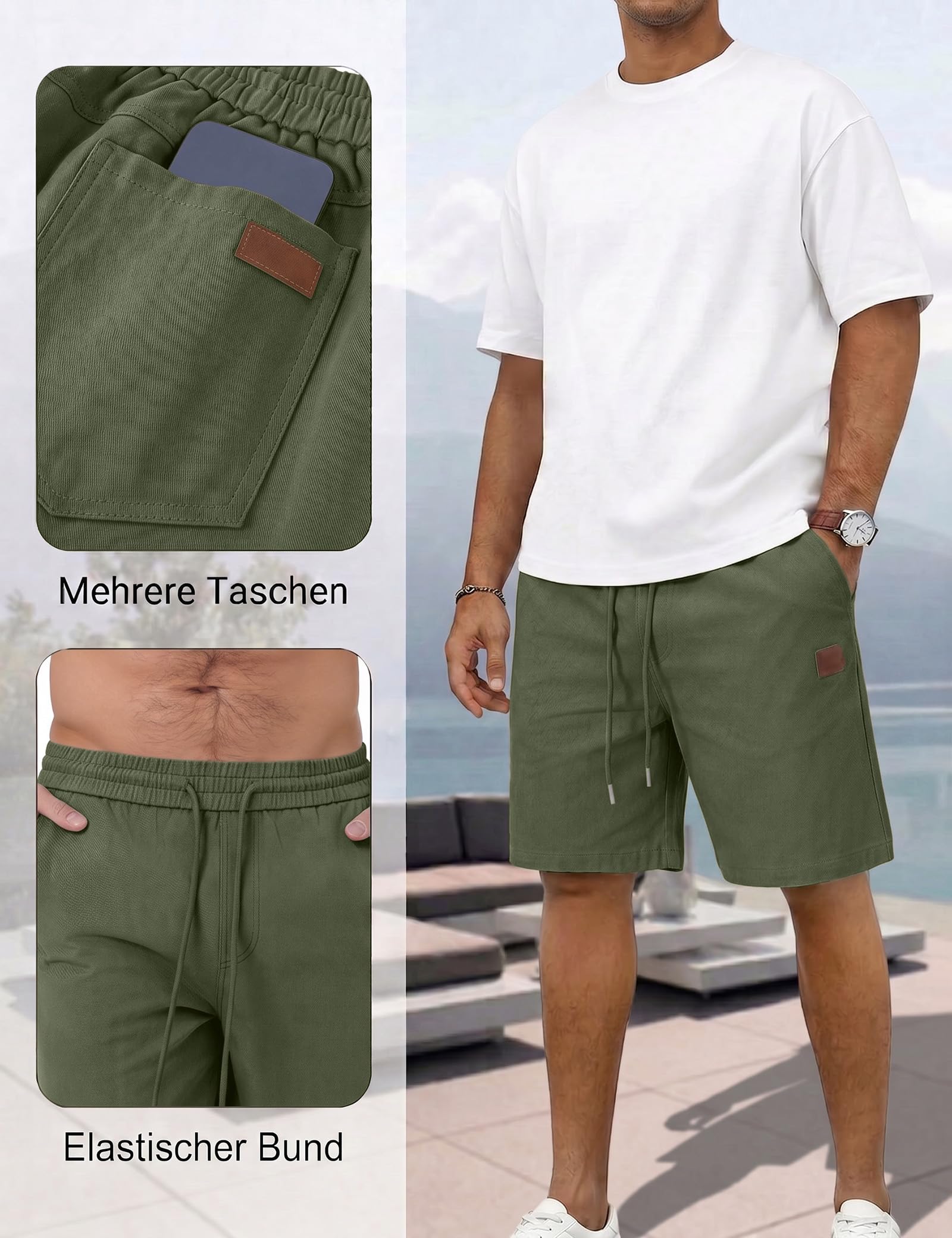 iClosam Pantalones para Hombre Cortos de algodón con Cintura elástica y cordón Ajustable, Pantalones Cortos Casuales de Verano con Bolsillos, Tallas S-3XL