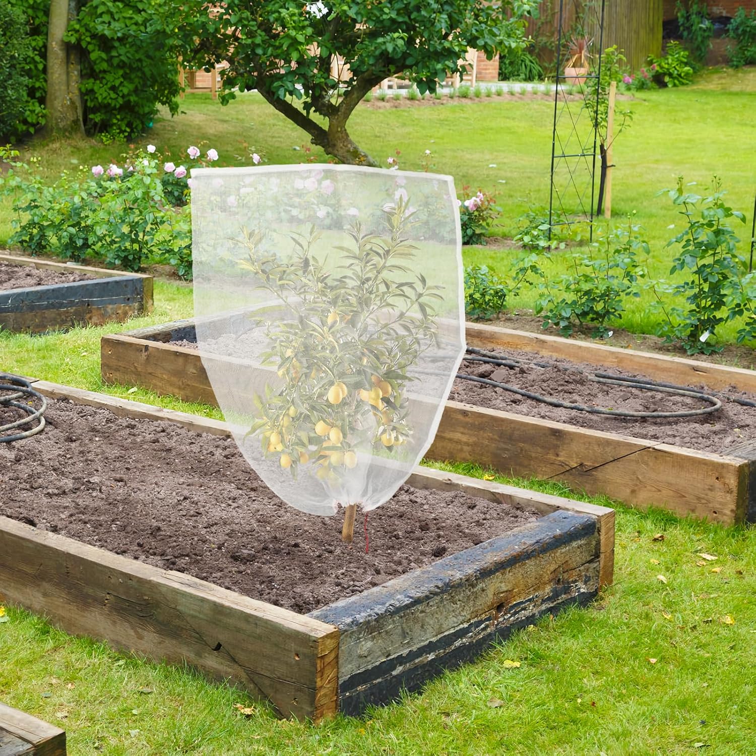 20PCS Tomato Plant Netting Mesh, 3 Ft x 2 Ft Fruit Protection Bags with Drawstring, Garden Reusable Mesh Insect Netting Bags Plant Protective Cover for Vegetables Fruit Trees Melon Bananas