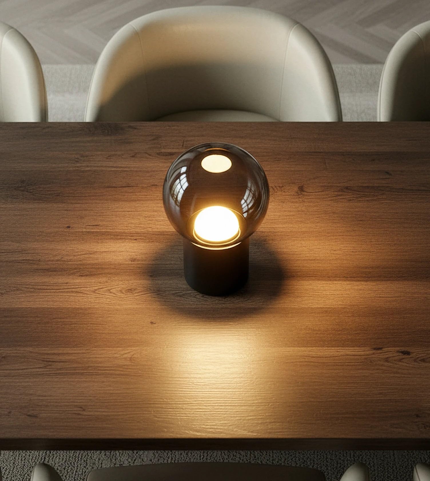 NEONA COSMO LED Tischleuchte kabellos Glas mit Akku – Dimmbare Tischlampe mit Glaskugel in Spiegeloptik, Touch-Sensor, 2 Farbtemperaturen 2200K–2700K, Aluminium, LED fest integriert, 3 Jahre Garantie
