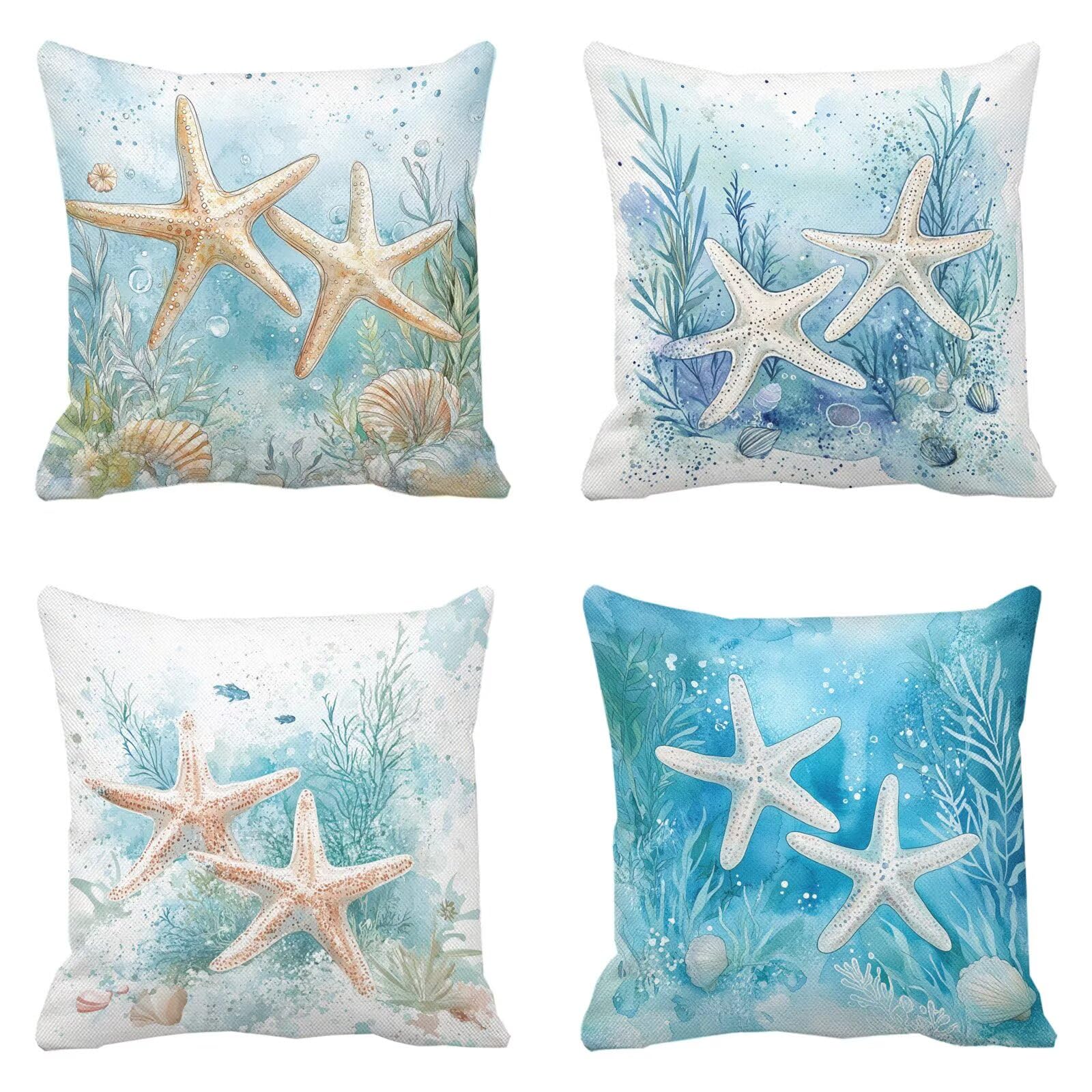 Housse de coussin extérieur impérial 45x45 cm étoile de mer bleu