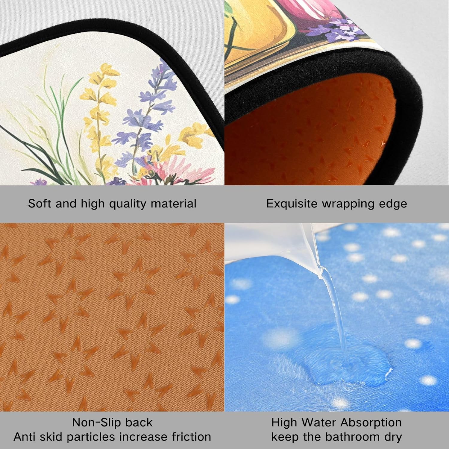 Kitchen Mat Set of 2, Mason Jar Flower Anti-Fatigue Cushioned Mats for Floor, Non Slip Comfort Standing Mat, Kitchen Rug for Sink, 19.7"x27.6"+19.7"x47.2"