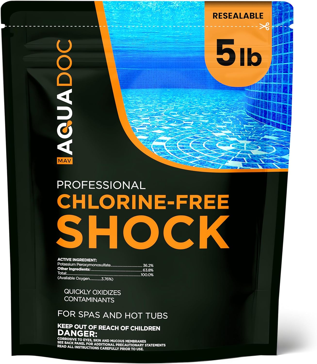 AquaDoc Non Chlorine Hot Tub Shock - 5 lb - Oxygen Based Spa Oxidizer to Support Bromine and Chlorine - Made in USA