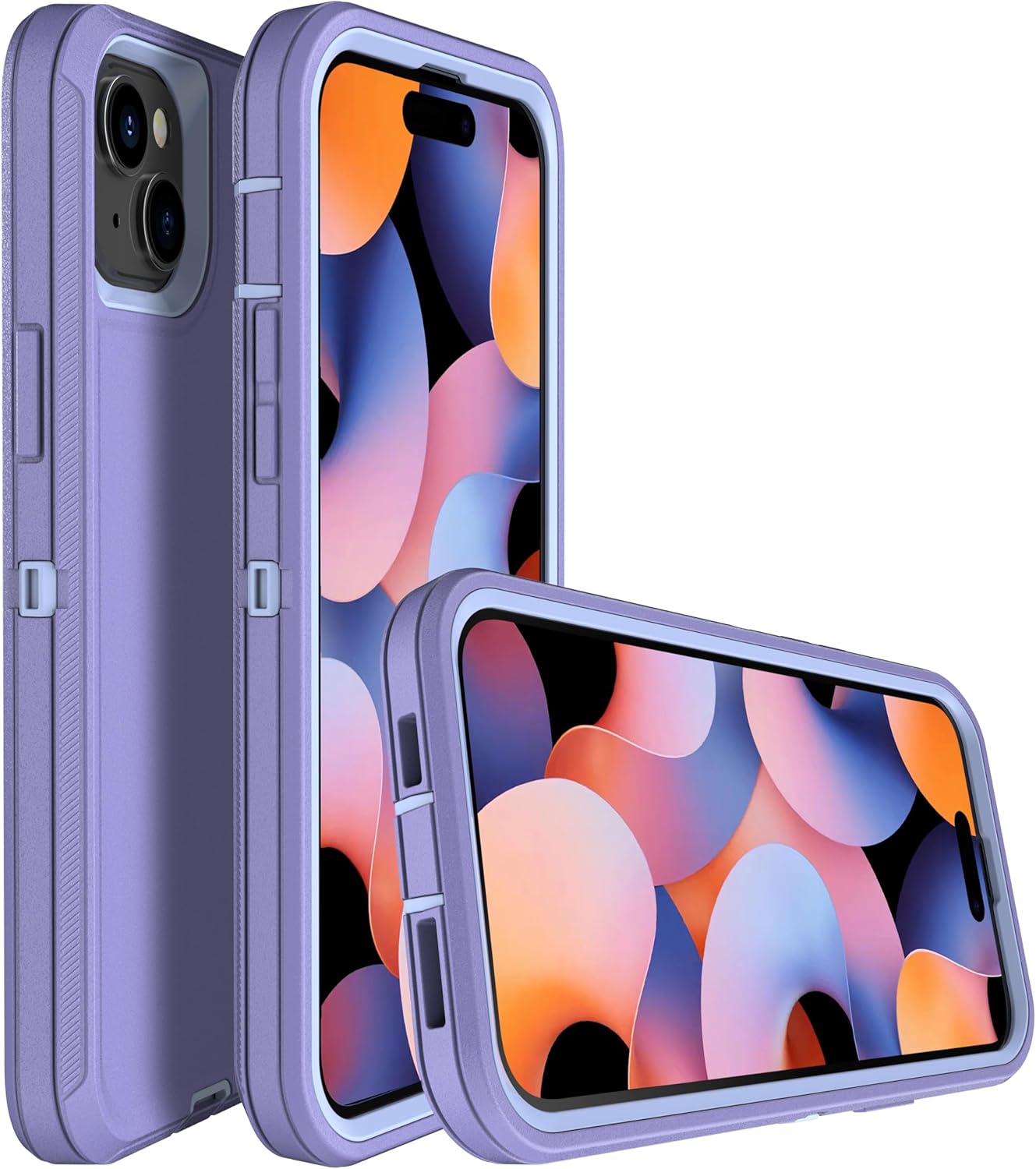 MXX Heavy Duty Made for iPhone 15 Plus Case with Tempered Glass Screen, Camera Lens Protector 3-Layer Full Body Protection - Shockproof Dustproof Cover for 15 Plus Phone Case 6.7" (Light Purple)