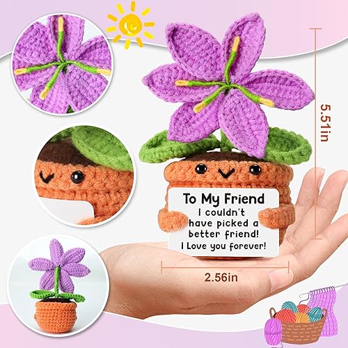 Miniatura 3 de Muñeca de Amistad Hecha a Mano de Crochet Flor de Lirio Púrpura con Tarjeta de Agradecimiento – Para Mi Amiga, Regalo para Mejor Amiga, Mujer, Mejor