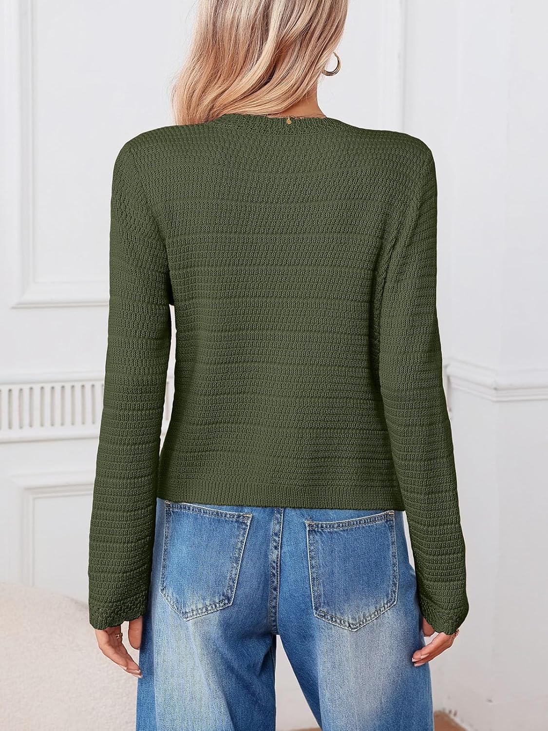 Womens Cardigan Sweaters Trendy Cropped Button Up Long Sleeve V Neck Loose Boho Casual Knit Tops Fall Outfits - Image 4