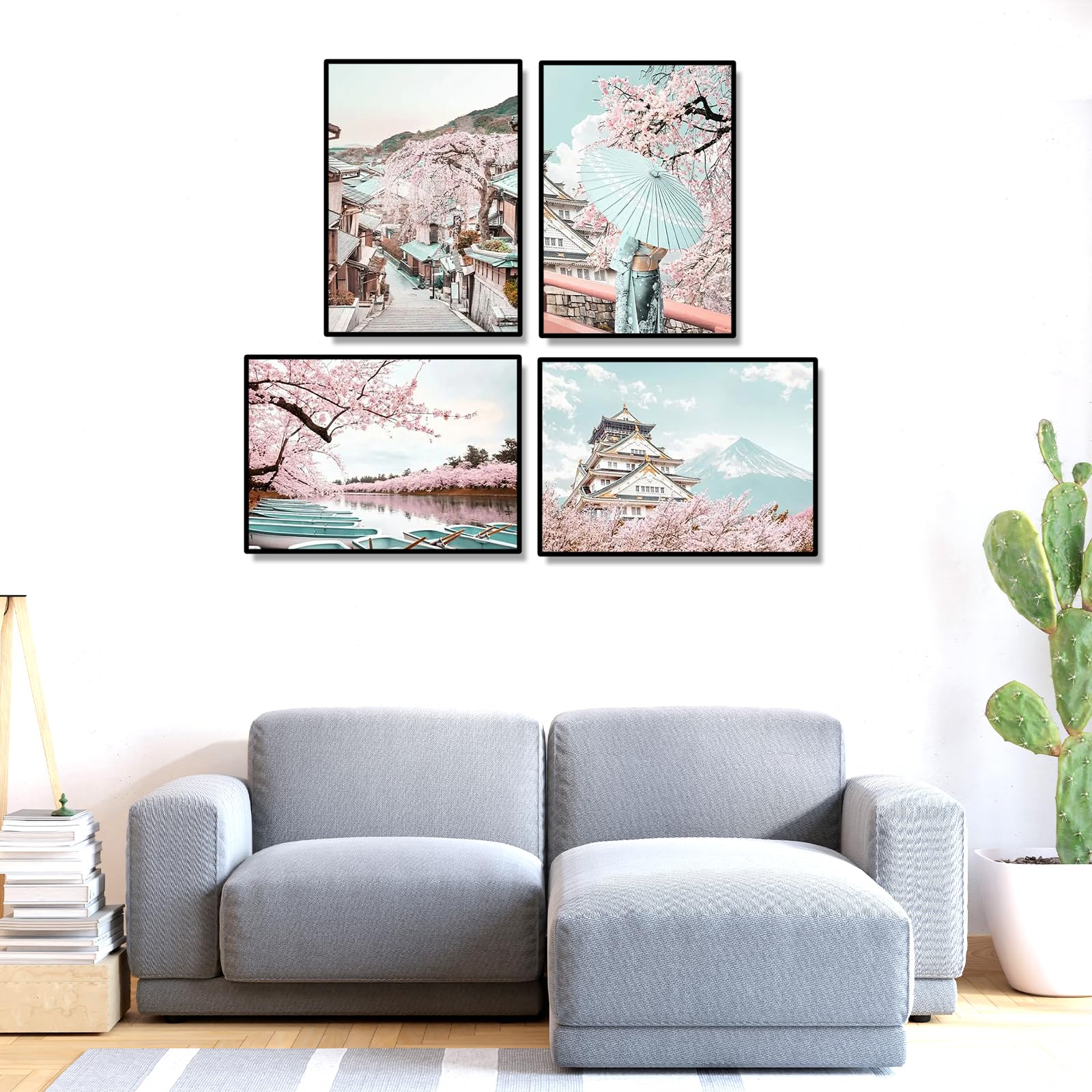 Kit 4 Diamond Paintings Chat Japonais - 30x40cm - Fleur De Cerisier, Lune, Paysage - Loisir Créatif Adulte