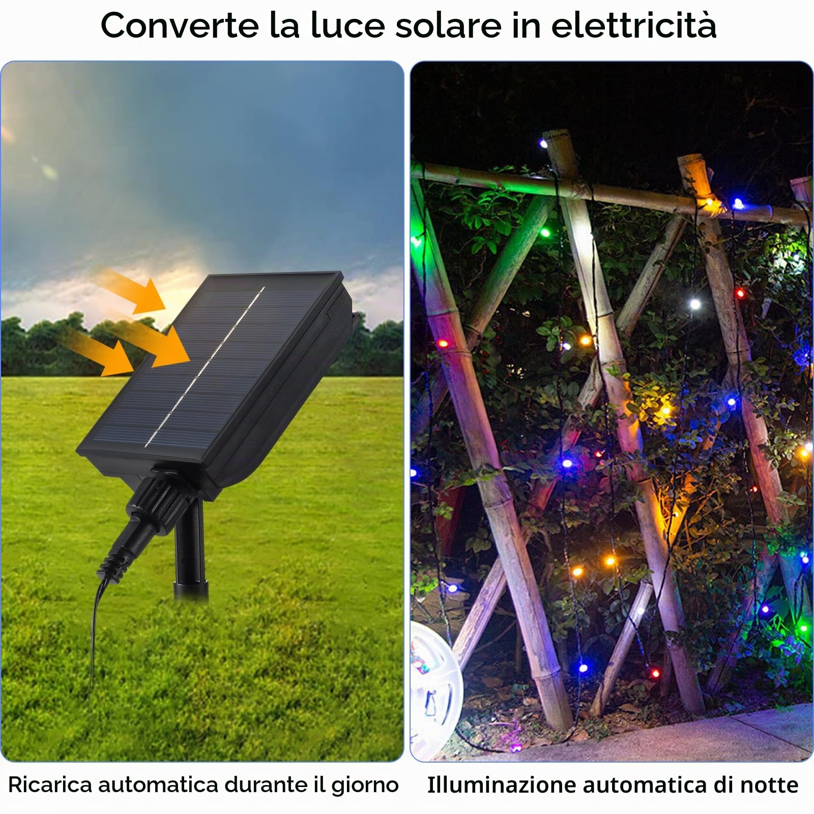 Luci di Natale Solari, 13M 300LEDs Luci a Sfera Esterno Impermeabili con 8 Modalità, Striscia Luminosa Portatile e Ripiegabile per Decorazioni da Appendere All'albero di Natale Feste Giardino Veranda