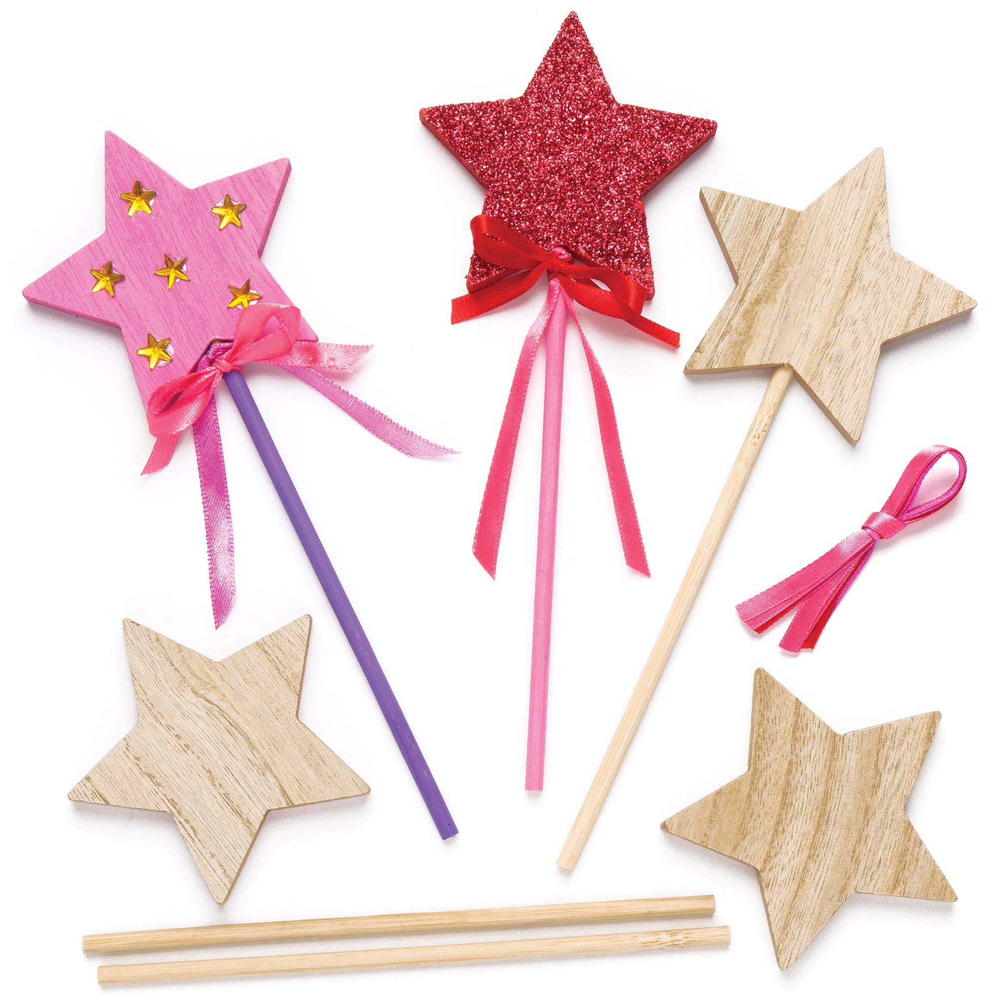 Baker Ross AR457 Star Toy Wand Making Kit (Pack of 6) Wands for Kids to Craft and Decorate, Wood