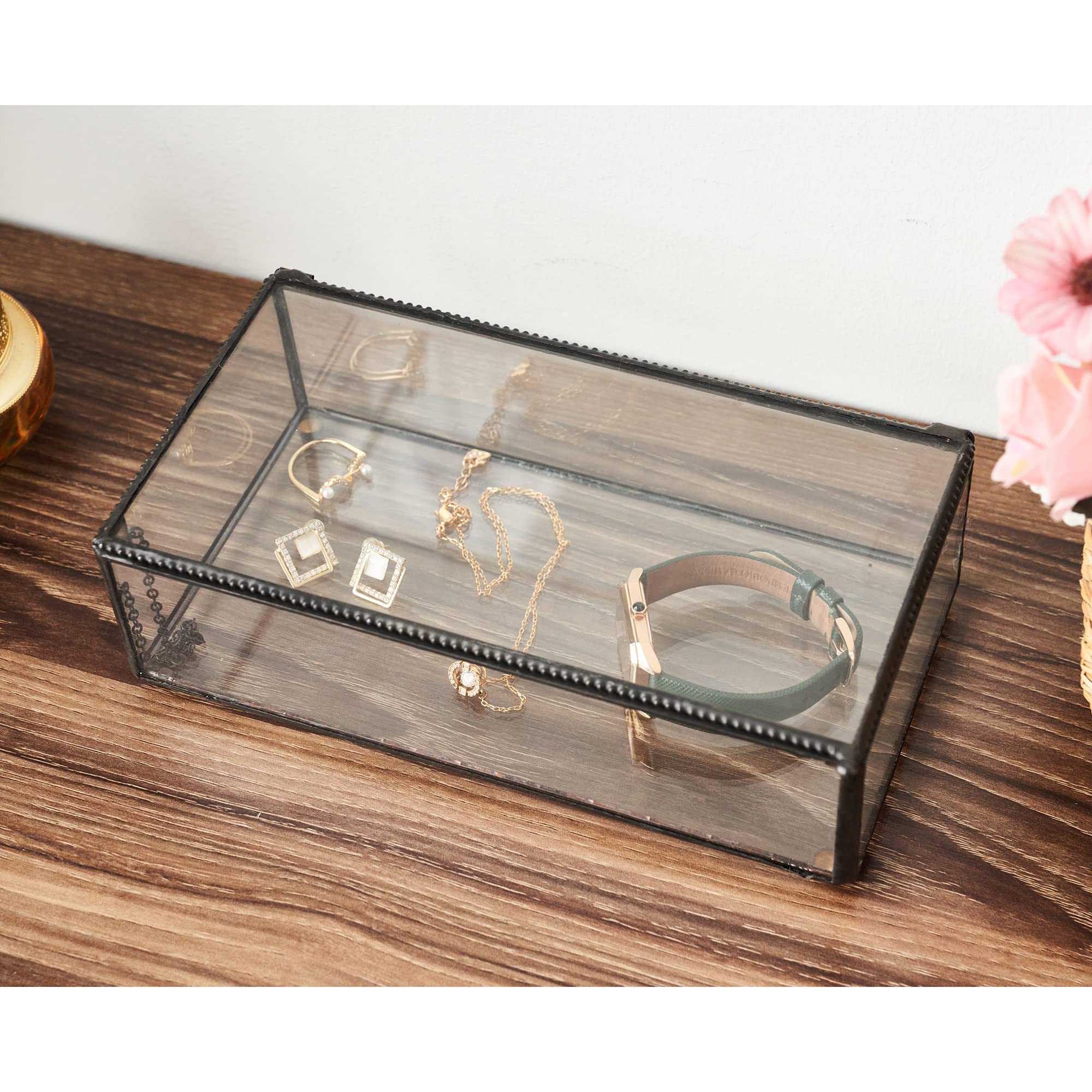 * vintage Jewelry box ✵ * 硝子の ジュエリーボックス Amazon.com: AHNIK Wooden Vintage Glass Jewelry Box, Solid