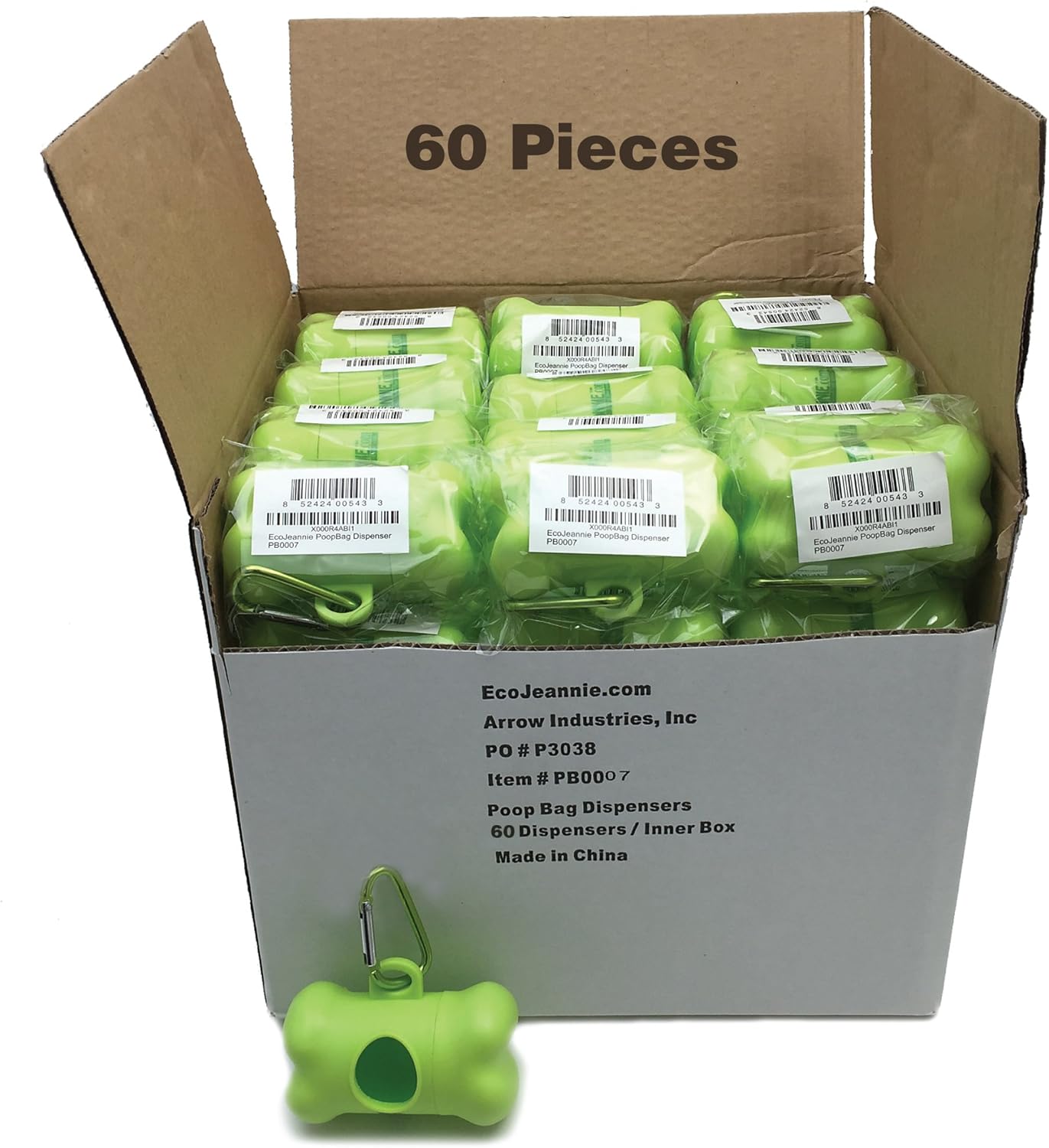 Wholesale (60 Pack) EcoJeannie Dog Poop Bag Dispenser with Stainless Steel Carabiner Clip (PB0060) Dog Waste Poopbags Holder