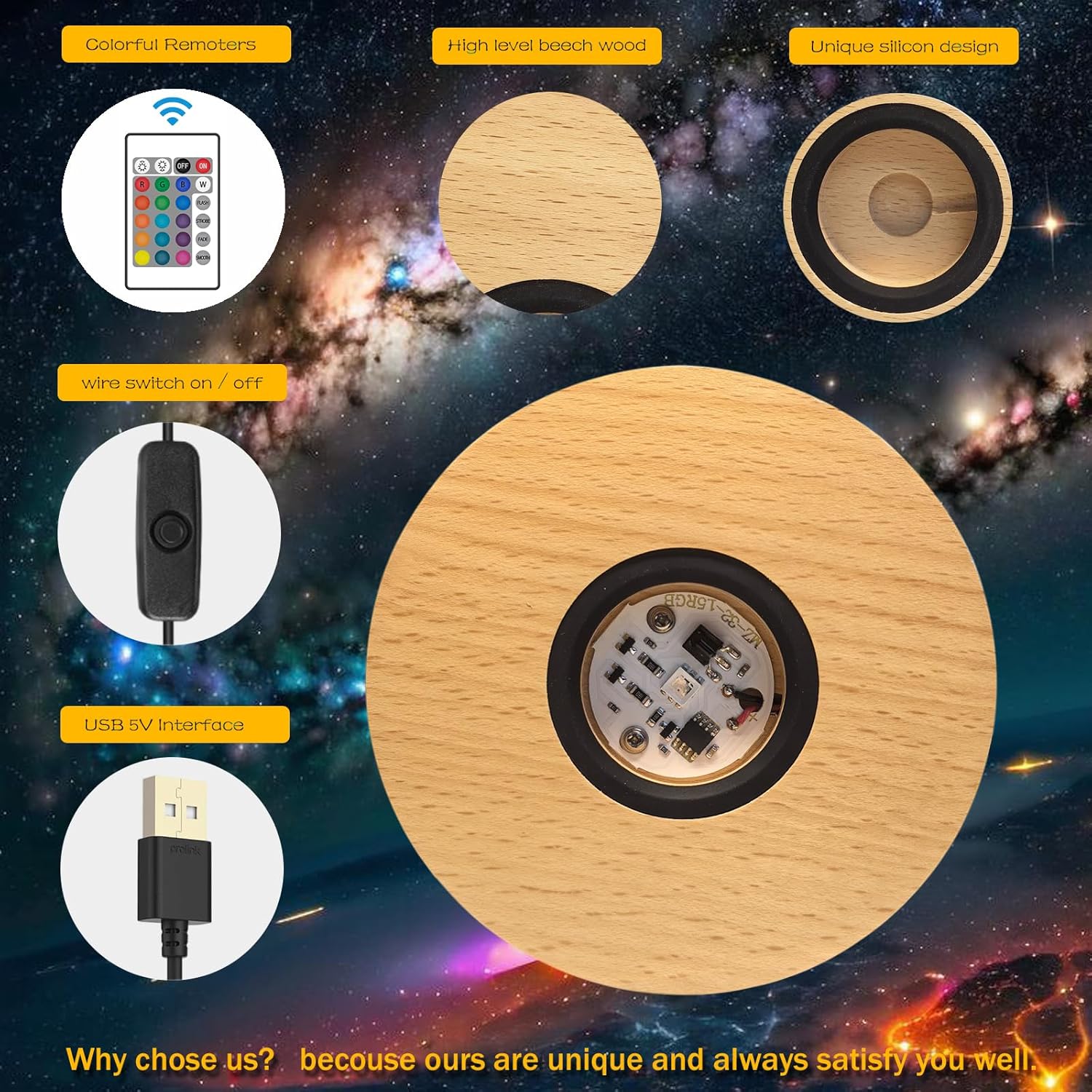 4 inch LED Light Base Display Base Round Lighted Display Stand,16 Colored USB Light Table Light Base Wood Crystal Light Glass Art Table Centerpiece with Remote Control (4"-Round 6 Piece)