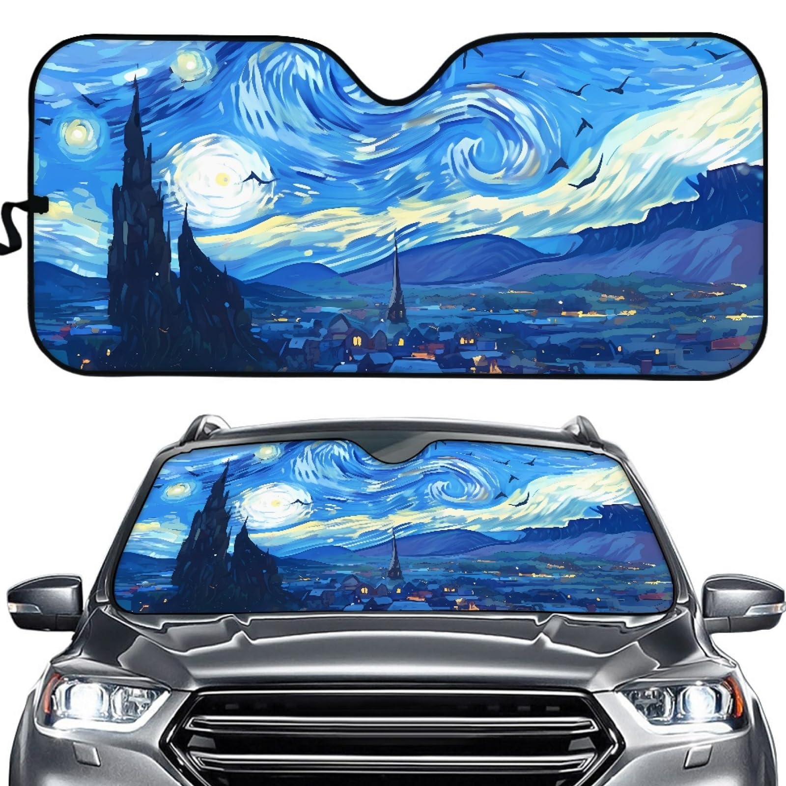 Tomeusey Starry Sky Sun Cover for Car Windshield, Foldable Car Sun Shade Windshield for Auto Interior Decorations