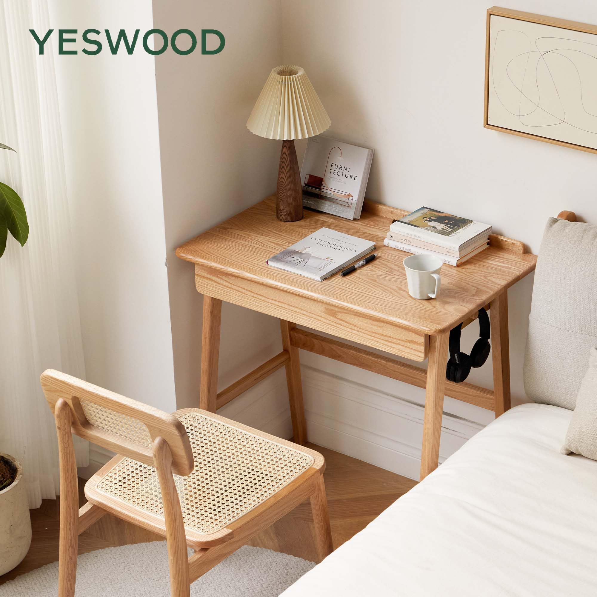 YESWOOD Kleiner Schreibtisch Massivholz mit schubladen,80X48X78CM