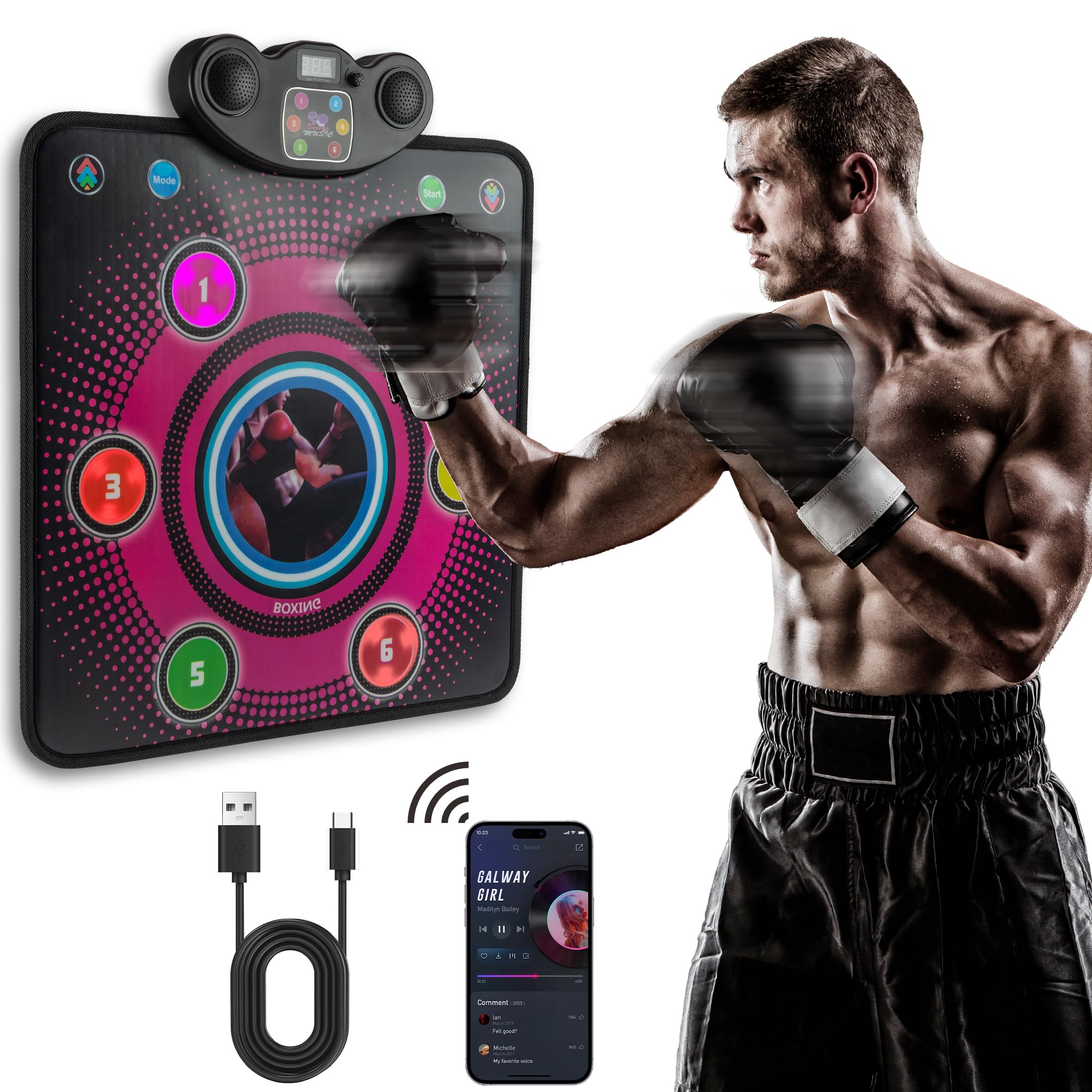 Music Boxing Machine, Wall Mounted Smart Boxing Game and Boxing Training Equipment, LED Boxing Machine Suitable for Home, Indoor Relaxation