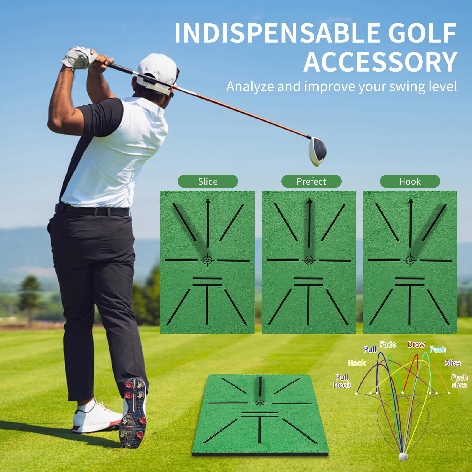 Golf Schlagmatte – Schwungpfad-Erkennung, 35x24 cm AL-Basis mit 7cm Erdspieße – Golf Trainingsmatte für Outdoor, Garten & Zuhause, Indoor & Golfplatz, Direktes Feedback