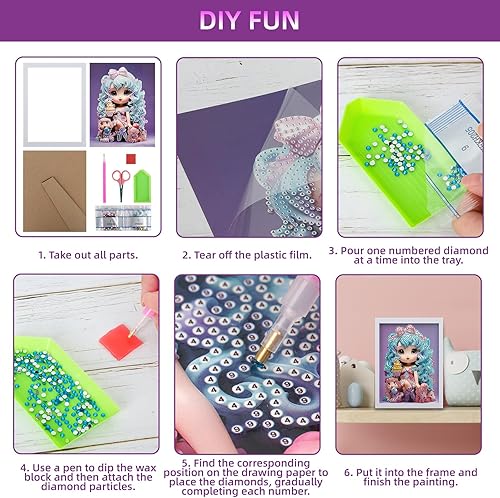 Miniatura 4 de PracticeJQDEN Kits de pintura de diamantes 5D, artes y manualidades para niños, kits de pintura de gemas por números con marco, manualidades y