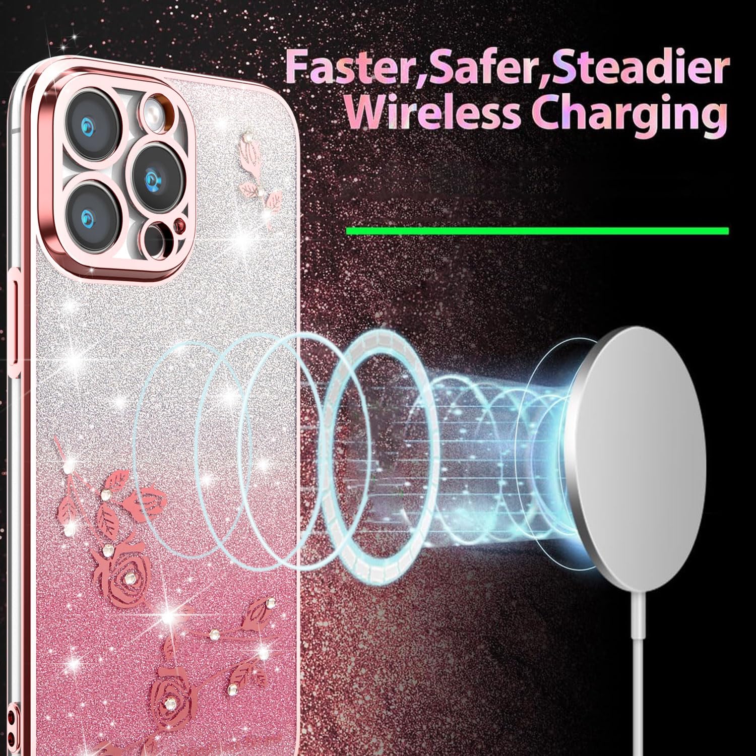 XINYEXIN Cover Glitter per Oppo Reno 13F 5G 4G / Reno 13 FS 5G 4G, Custodia Bling Brilla Ultrasottile Trasparente Antiurto, Carino Scintillante con Donne e Ragazze - Oro rosa