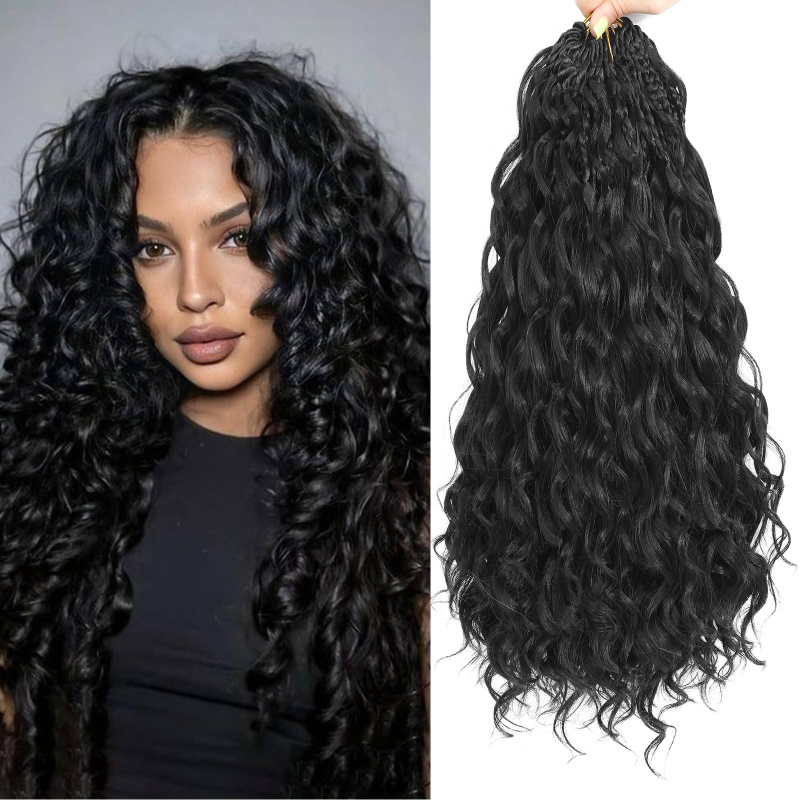 Pre Looped Ocean Wave Crochet Hair 8 Packs Boho Ocean Braids Short Curly Crochet Hair Pre Twisted Synthetic Deep Wavy Crochet Hair for Women (1B