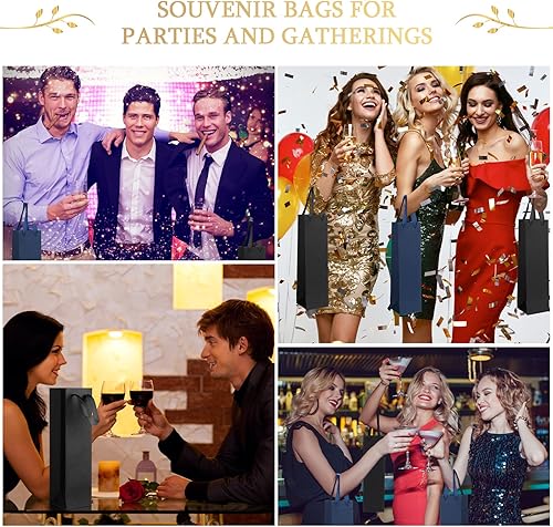 Miniatura 3 de Fumete Paquete de 50 bolsas de regalo para botellas de vino, bolsas de regalo de papel de vino a granel de 13.8 x 3.7 x 3.5 pulgadas con asas para