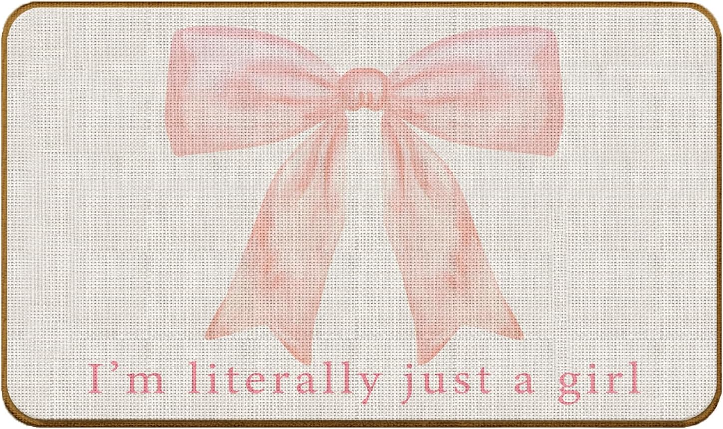 Pink Preppy Coquette Bow Doormat,Christian God Says You are Doormat,Pink Bow Non-Slip Welcome Mat for Front Door Outdoor Bathroom Christian Girl Room Decor,Pink Bow Lovers Gift,17x30inch