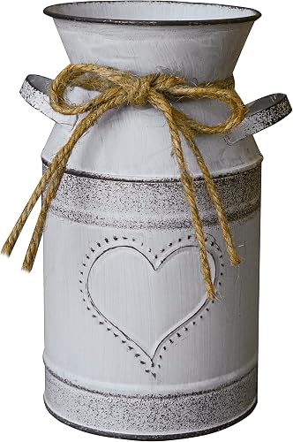 Vintage Galvanized Milk Can, Farmhouse Flower Vase, Rustic Shabby Chic Vase with Handle for Home Office Decor- 7.5"(Misty Grey)