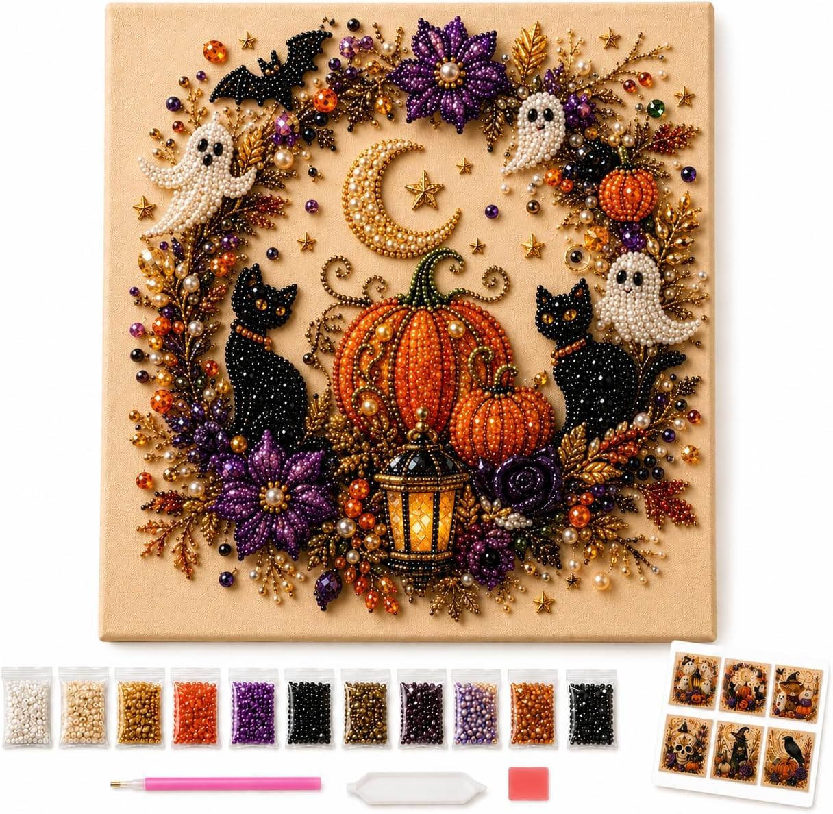 Halloween Ghost Pearl Diamond Art DIY Kit, Pearl Diamond Art Crafts Kits