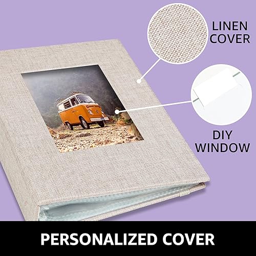 Miniatura 4 de elfonsol Álbum de fotos pequeño de 5 x 7 pulgadas, 2 unidades, páginas transparentes, cubierta de lino con ventana frontal, cada mini álbum con