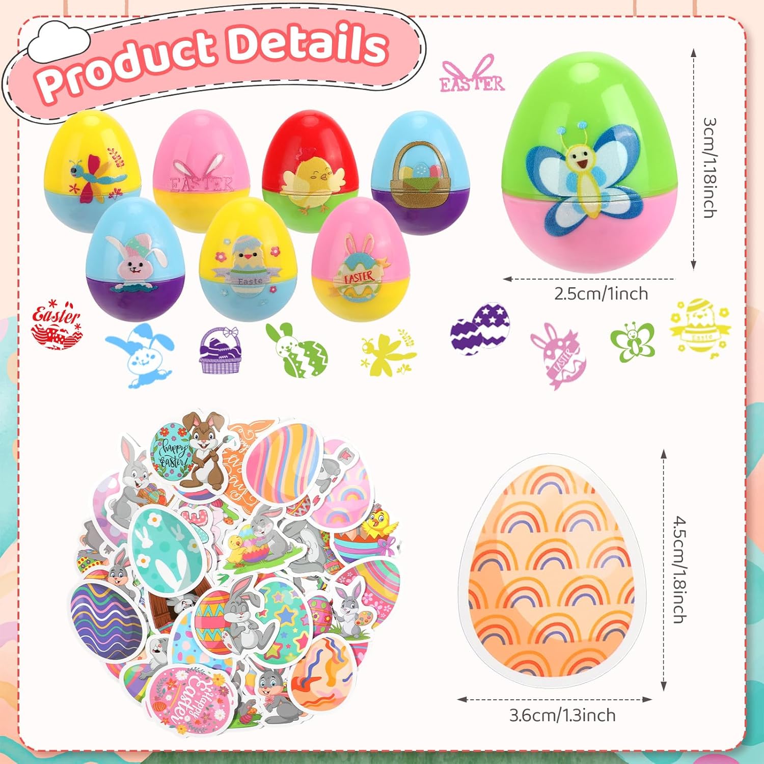 24-Piece Easter Egg Stamp Set for Easter Egg Hunt Games with 50 Stickers, Basket Stuffers and Party Favors, Assorted Self-Inking Stamps for Classroom Exchanges and Prize Supplies Gifts, DIY Craft Toys