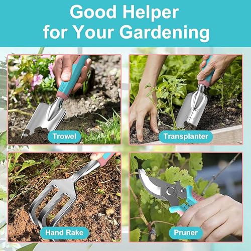 Miniatura 5 de Juego de 6 herramientas de jardín, herramientas manuales de jardinería de aleación de aluminio con bolsa de jardín, juego de herramientas