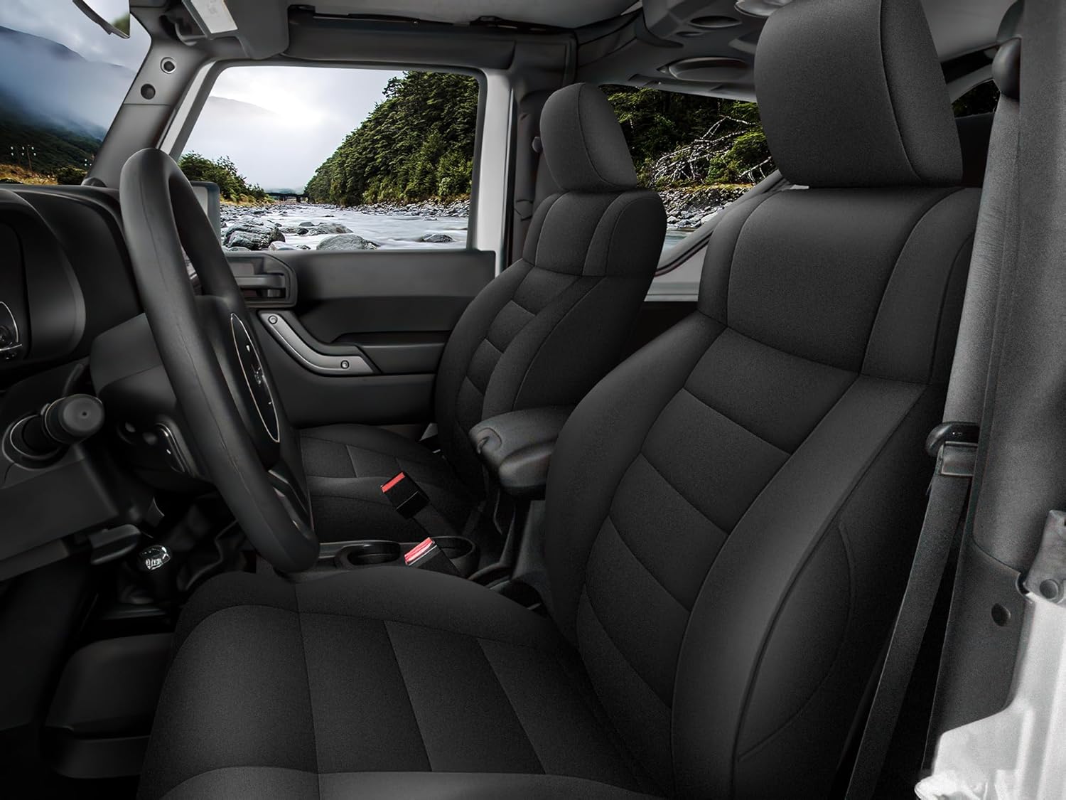 GIANT PANDA Neoprene Seat Covers for Jeep Wrangler JK 2-Door (2011-2012), Neoprene UV&Waterproof, Foam Padded, Front & Rear Seat Covers(Black)