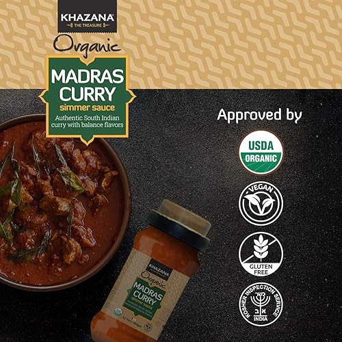 Miniatura 3 de Khazana Salsa india de curry orgánico Madras a fuego lento  Tarros de 12.7 onzas  Sin OMG, vegano, sin gluten, kosher  Auténticas comidas indias