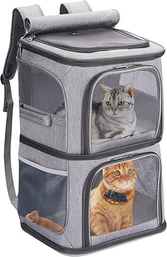 Mochila doble 2 en 1 para gatos y perros pequeños, transportador portátil de viaje para mascotas, diseño súper ventilado, ideal para