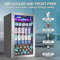 Vista 3 de Beverage Refrigerator Cooler, 128 Cans Mini Fridge Glass Door for Drink Beer Soda Wine, 3.2 Cu.Ft Small Fridge for Kitchen Bedroom Office Bar, with