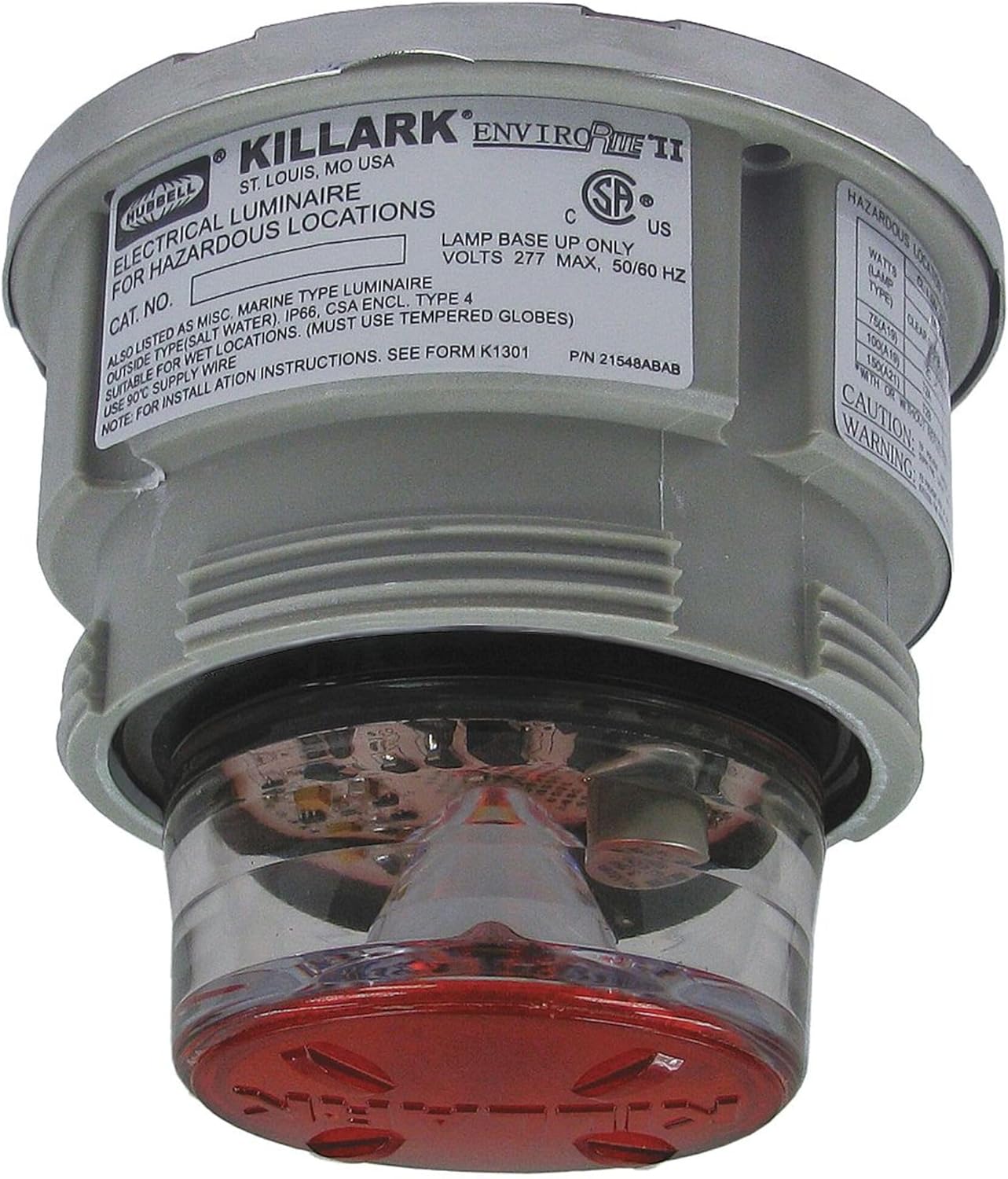 Hubbell - NVSLCFG25R KILLARK Hazardous Warning Light, LED, Red: LED, 120/240V AC, 70.8 Candela, 50, 000 hr