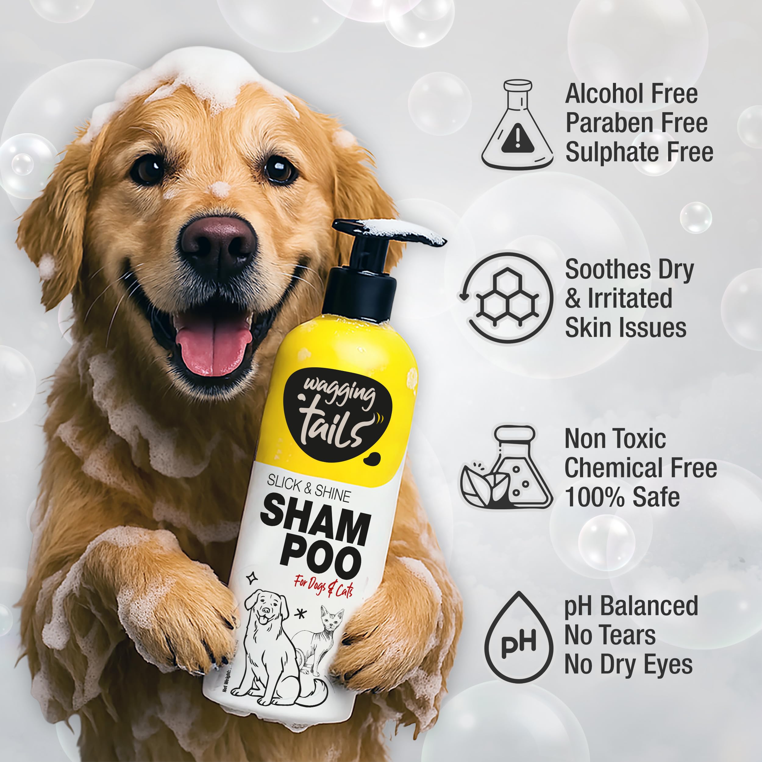 Wagging Tails Slick & Shine 5-in-1 Pet Shampoo - 200ml | Deodorize & Moisturise Furr | Remove Dirt & Help Repair Damaged Hair | Anti-Itching & Anti-Dandruff Deep Cleanser | For Dog & Cat of All Breeds 2