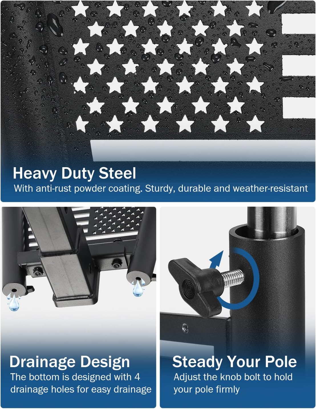 JOYTUTUS Dual Hitch Flag Pole Holder for Standard 2 Inch Receivers, Fits Trucks SUV RV Pickup Camper Trailer Double Hitch Mount Flagpole Holder with Hitch Receiver