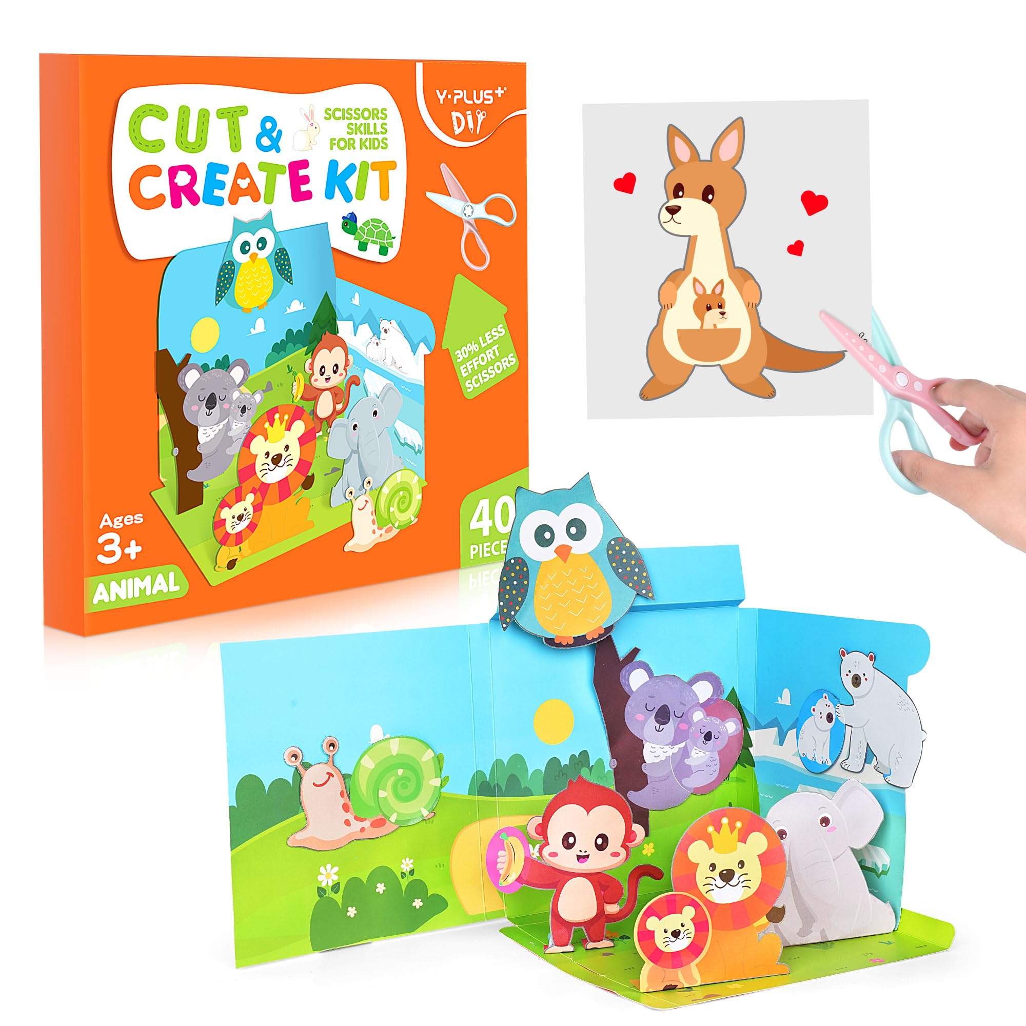 YPLUS Scissor Skills Kit for Kids Ages 3-7, 40 Pcs Cut & Create Craft Set with Safety Scissor, Stickers,Activity Books, Fine Motor Toys Montessori Gifts for Boys Girls, Toddler Art Supplies,Animal