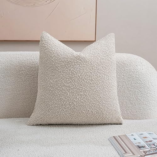 Miniatura 3 de DEZENE Juego de 2 fundas de almohada texturizadas de Boucle de 18 x 18 pulgadas, color crema para cama, sofá, sala de estar, paquete de 2 fundas