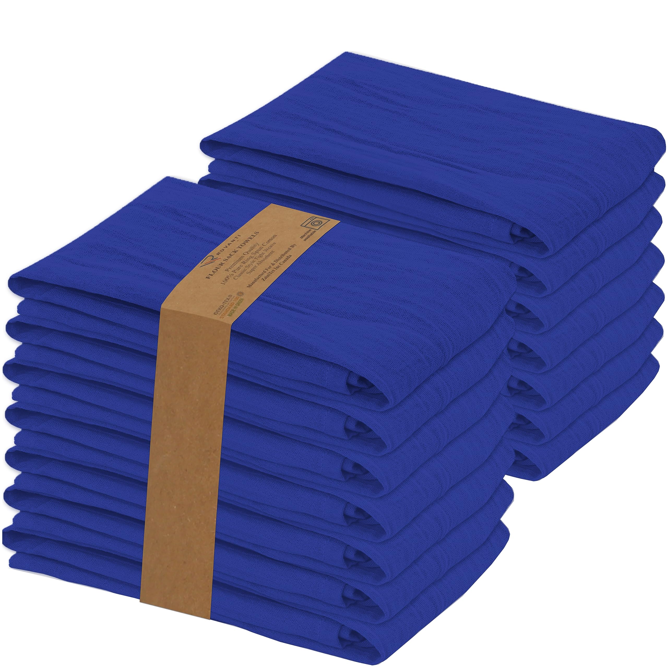 RUVANTIFlour Sack Towels 12 Pack 28x28 Inch, 100% Cotton Tea Towels, Reusable Kitchen Towels, Machine Washable, Absorbent Bar Towels - Dish Cloth Perfect for Drying Dishes & Cleaning - Navy
