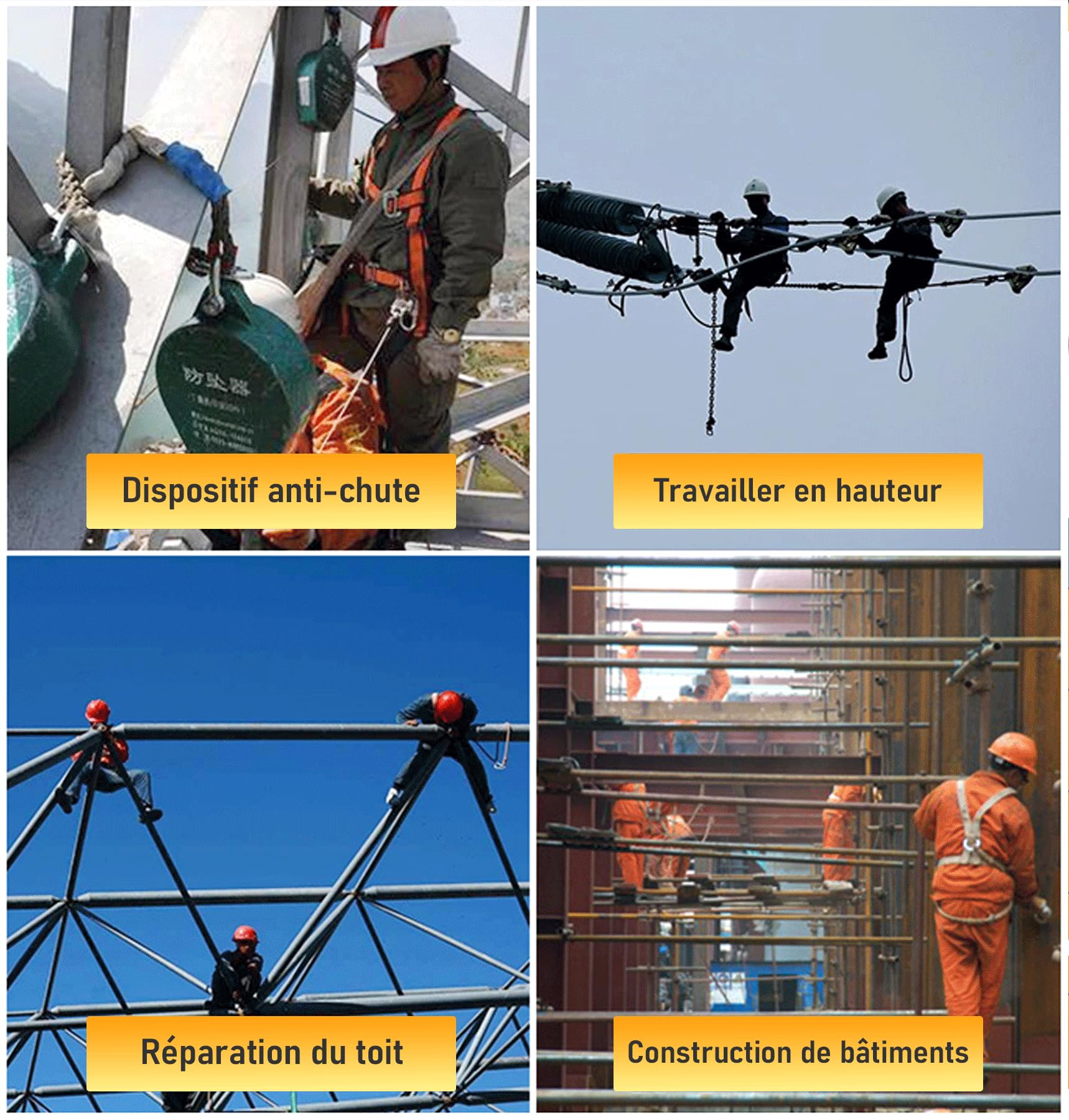 Dispositif Antichute a Rappel Automatique 3m-20m | Harnais de Securite Anti Chute Toiture Rétractable, 150 KG Stop Chute Harnais Rétractable pour Travaux en Hauteur